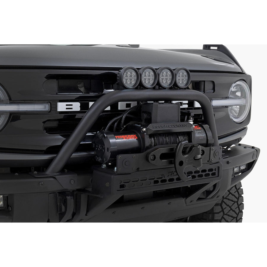Rough Country Bull Bar Safari with Dual 3" Wide Angle LED Light for Ford Bronco (2021-2025) - 2" Tubular Bar with (2) 3-inch Wide-Beam LED Lights