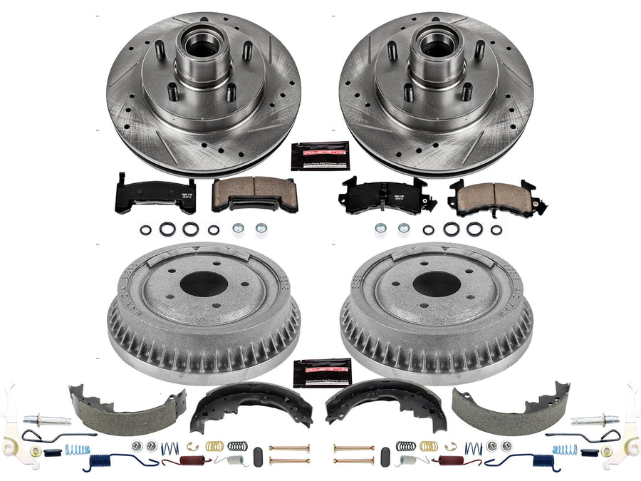 Power Stop K15044DK Z23 Carbon Fiber Brake Pads Front and Rear with Drilled & Slotted Brake Drums Kit