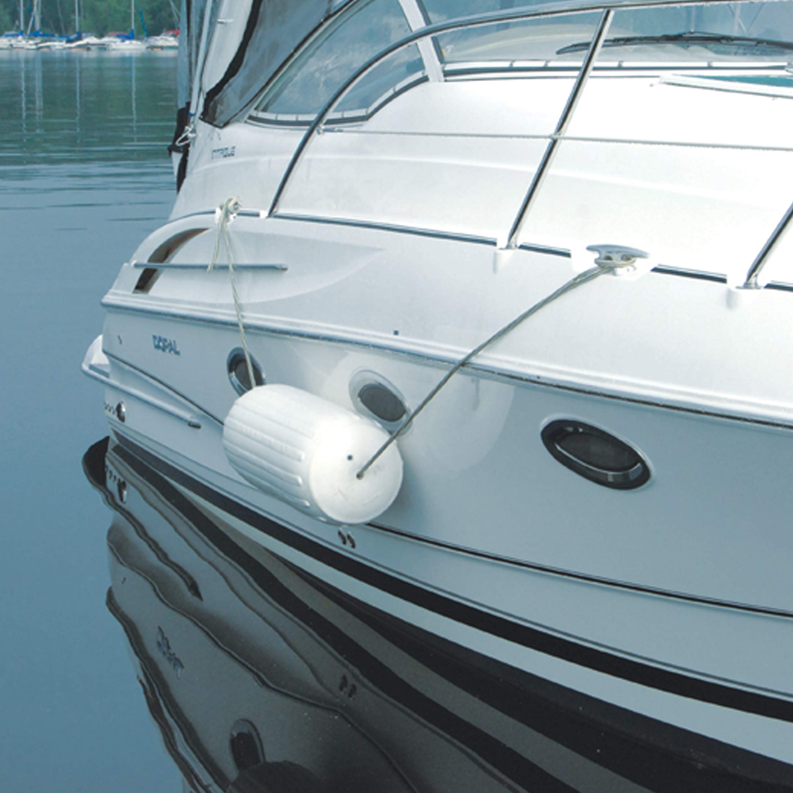Big B Inflatable Vinyl Boat Fender Taylor Made Products with Center Rope Tube 8 inch x 20 inch, White