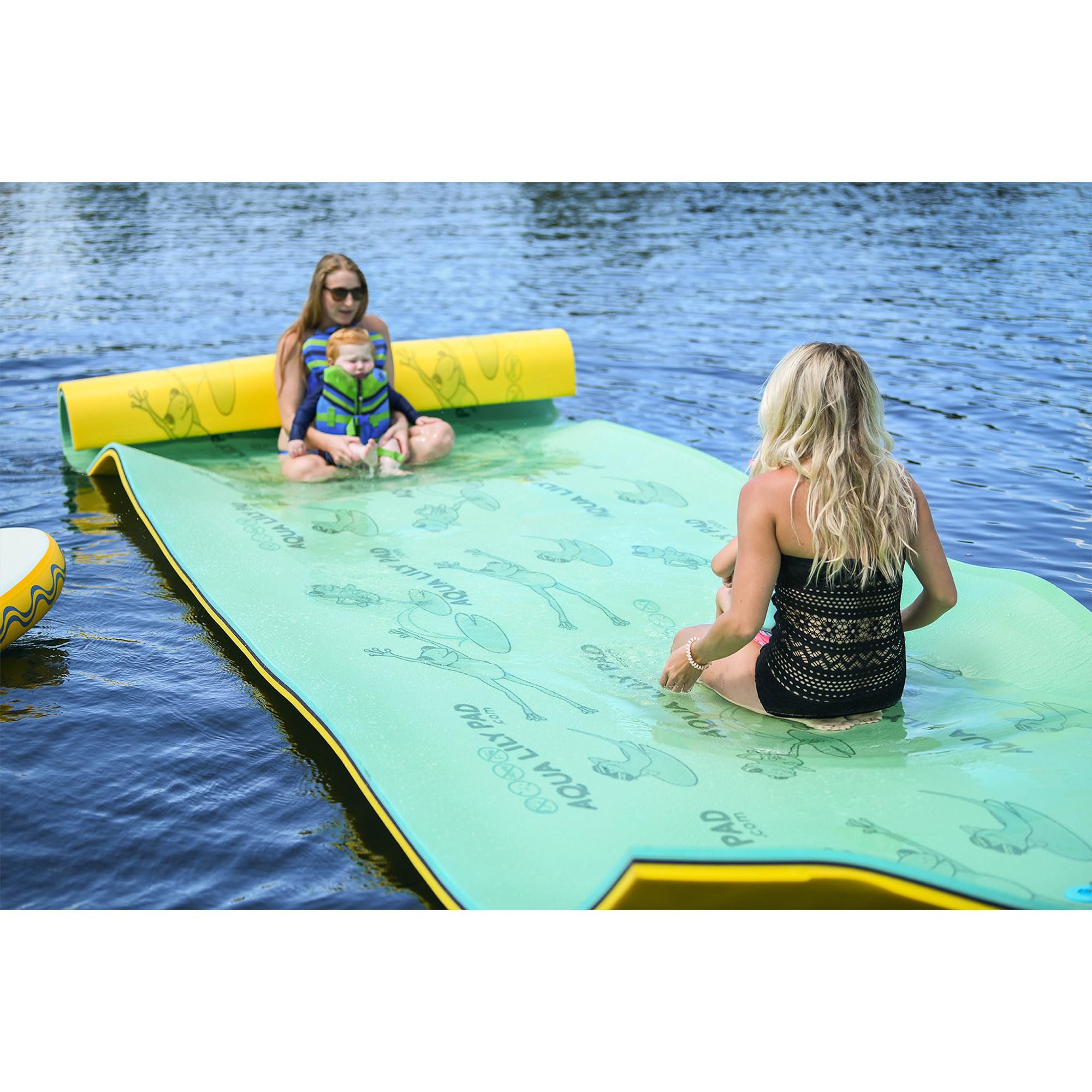 Aqua Lily Pad Floating Mat, Foam Lake Float with Duracore, 6’ x 20’, Yellow/Green
