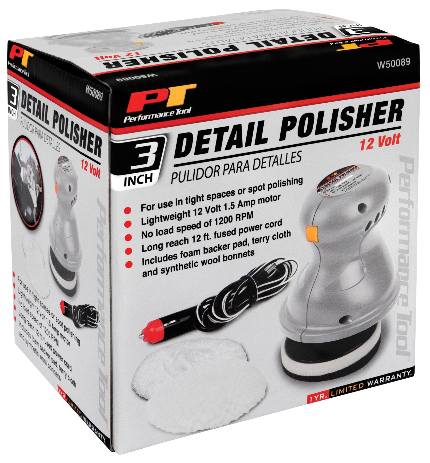 3" Performance Tool W50089 Detail Hand Polisher with Foam Backer Pad, Terry Cloth and Synthetic Wool Bonnets