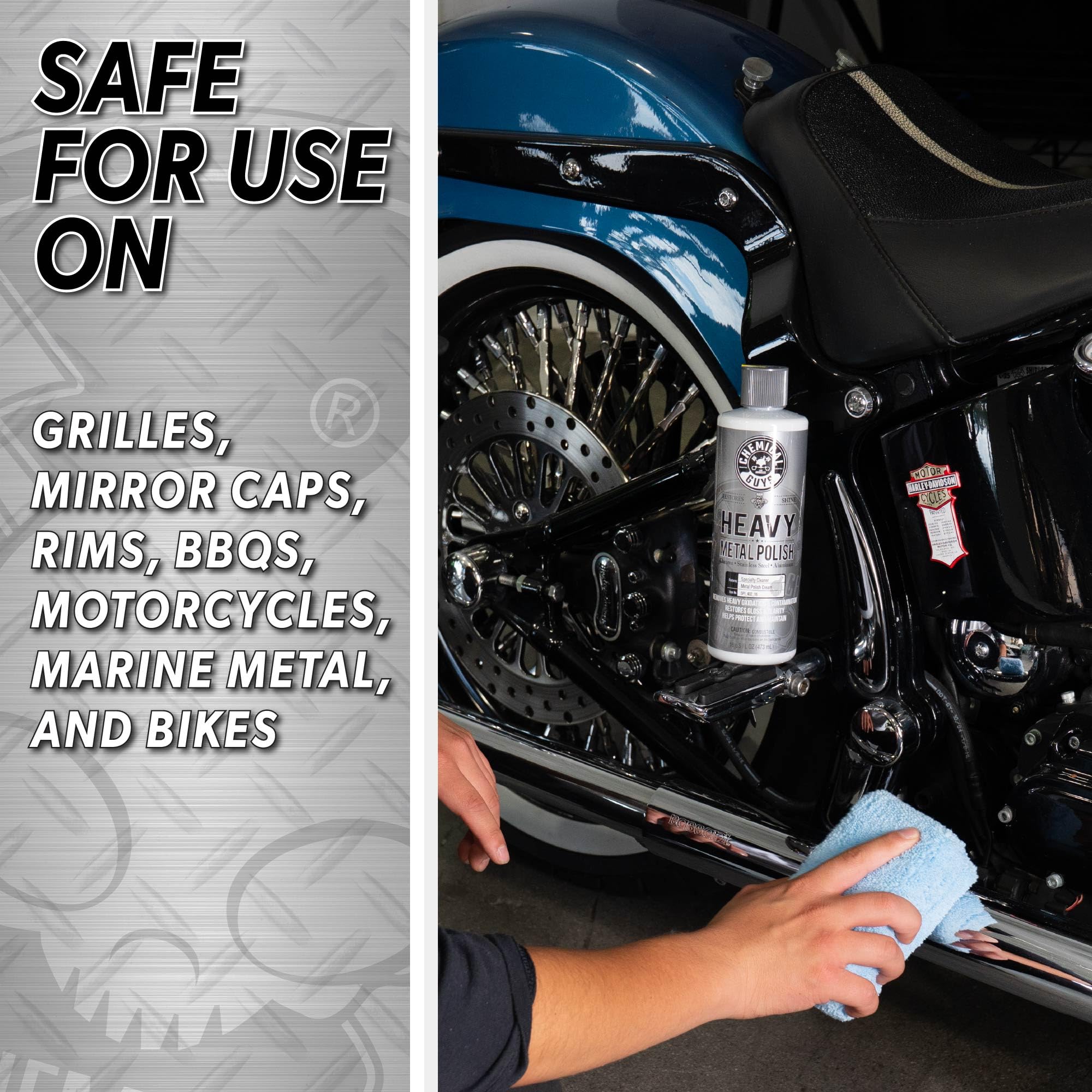 Chemical Guys Heavy Metal Polish Restorer and Protectant - Cleans, Protects & Restores, Aluminum, Stainless Steel, Chrome Polish & More, Safe for Cars, Trucks, Motorcycles, RVs, and Boats - 16 oz