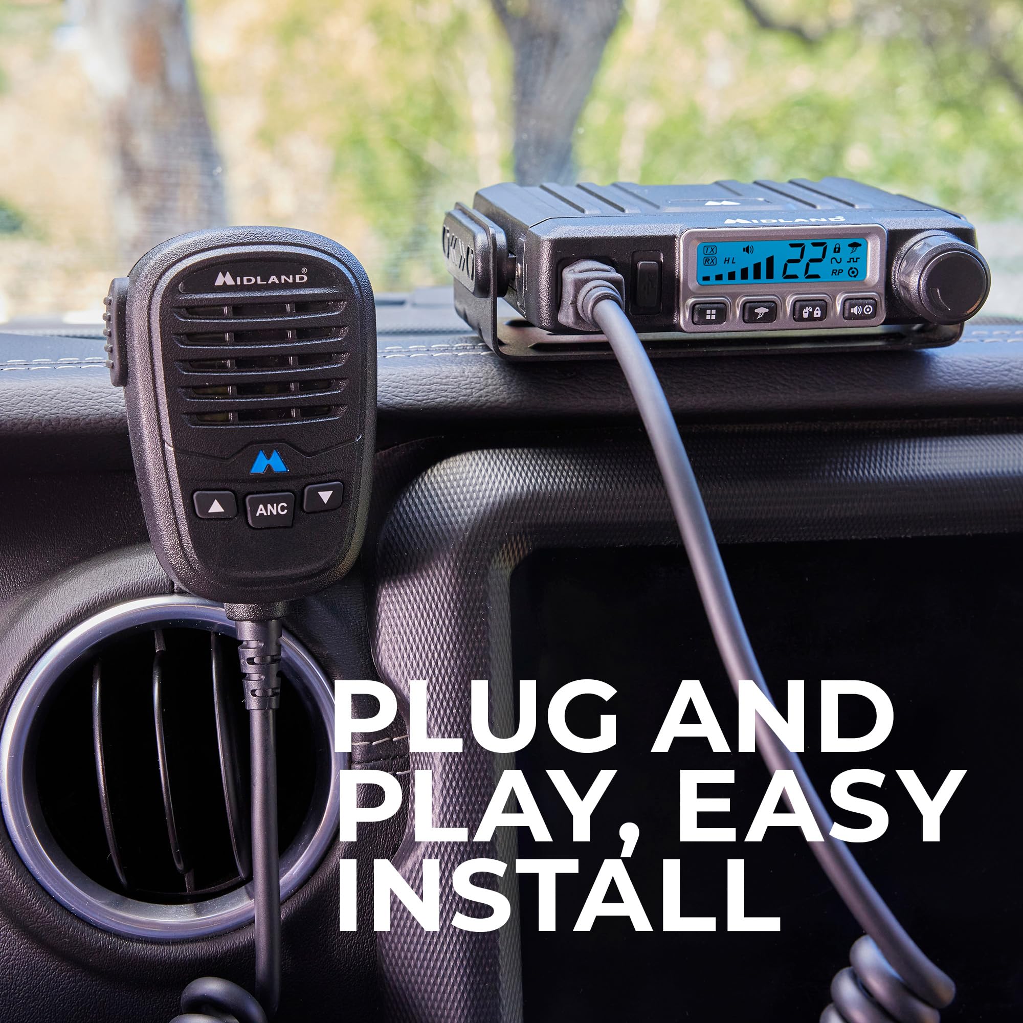 MXT115 – Midland - 15 Watt GMRS MicroMobile Two Way Trails Radio - Off Roading Outdoor RZR Farm - 8 Repeater Channels Extended Range - External Magnetic Mount Antenna - NOAA Weather Alerts