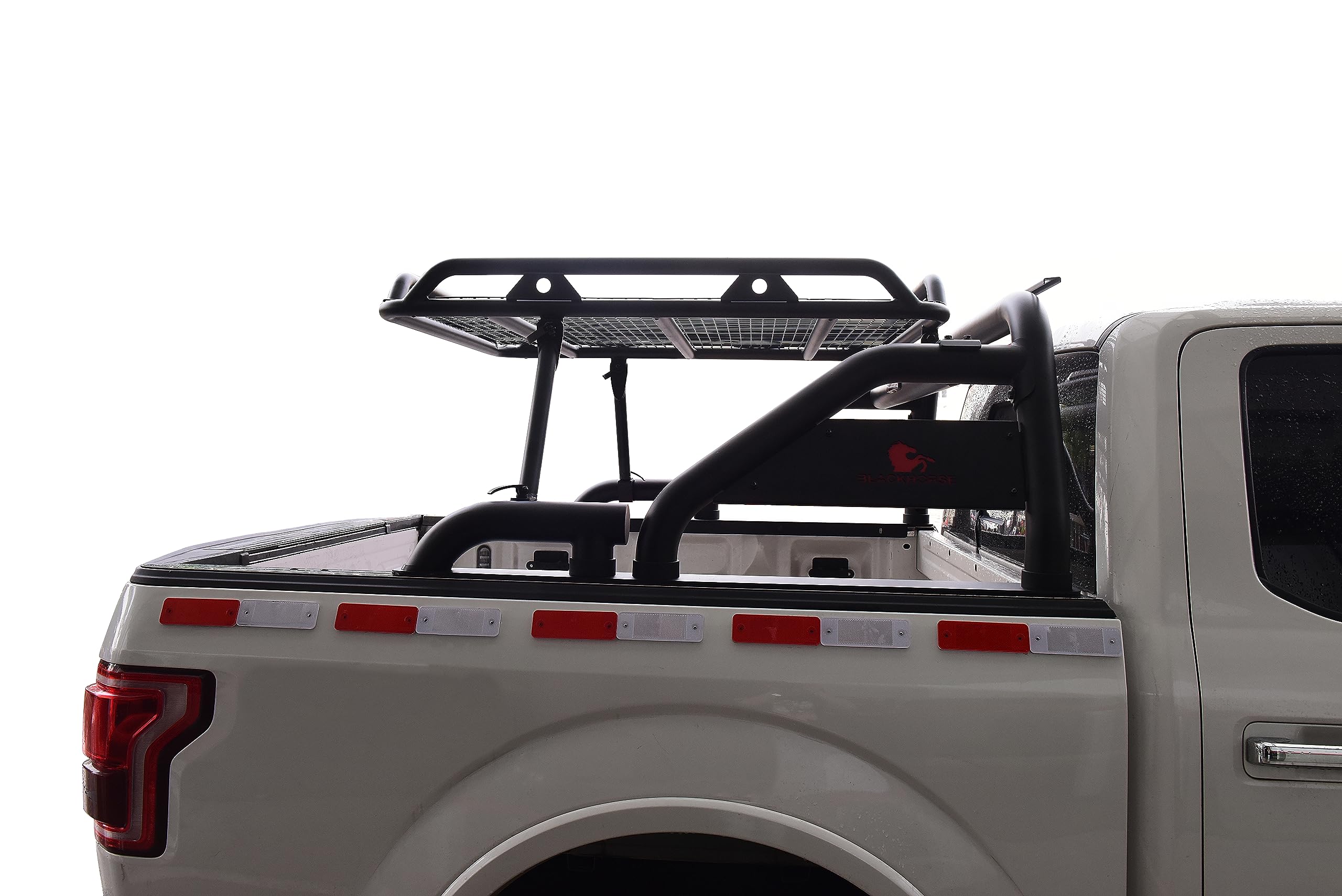 Modular Black Universal Warrior ROLL BAR for 1/2 TON Trucks (GM Silverado 14+/Ford F150 15+/Dodge RAM 15+) with Full Size Cargo Basket(with RED Brake Light)
