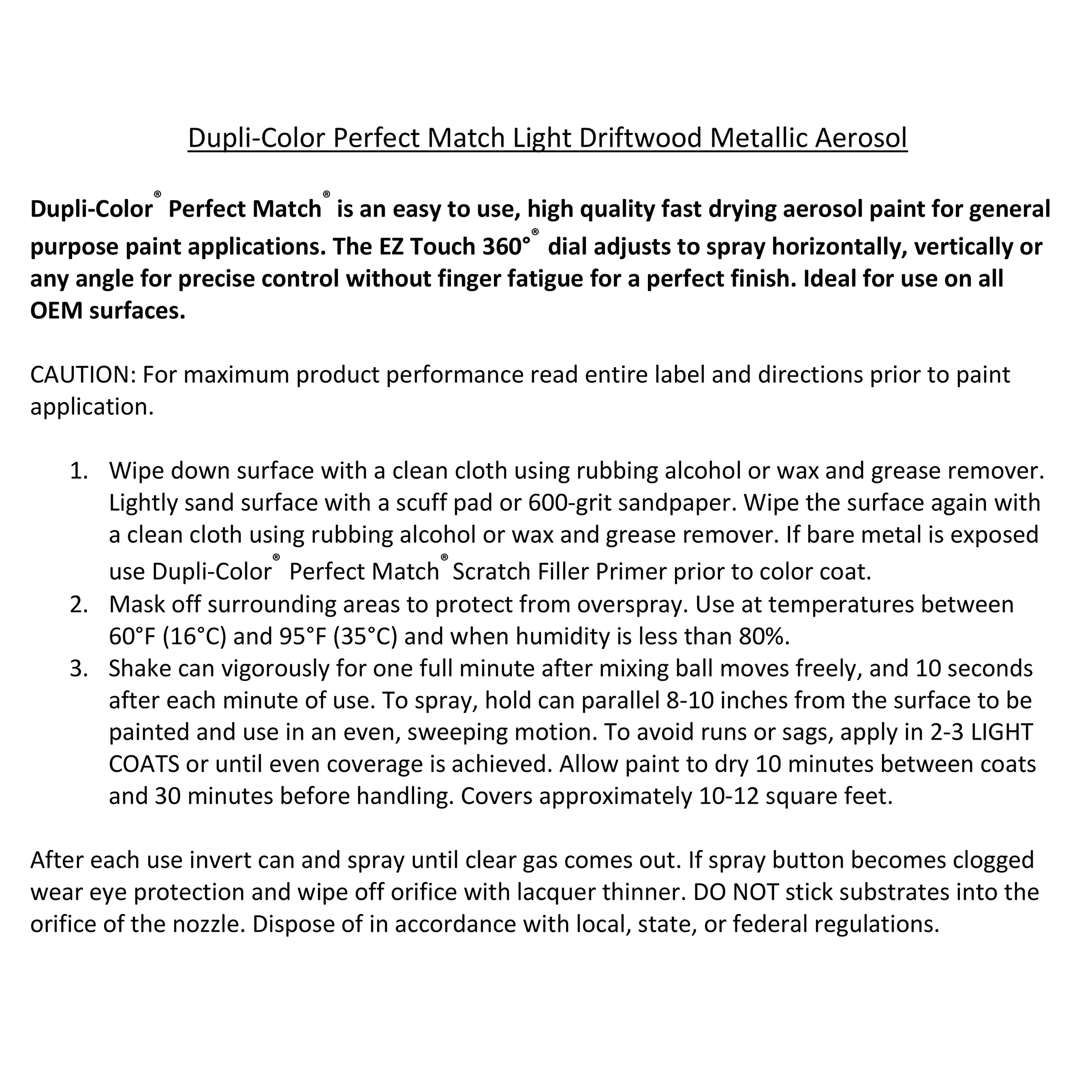 Dupli-Color Perfect Match Automotive Spray Paint – Light Driftwood Metallic, General Motors 33 WA5322 – 8 oz. Aerosol Can