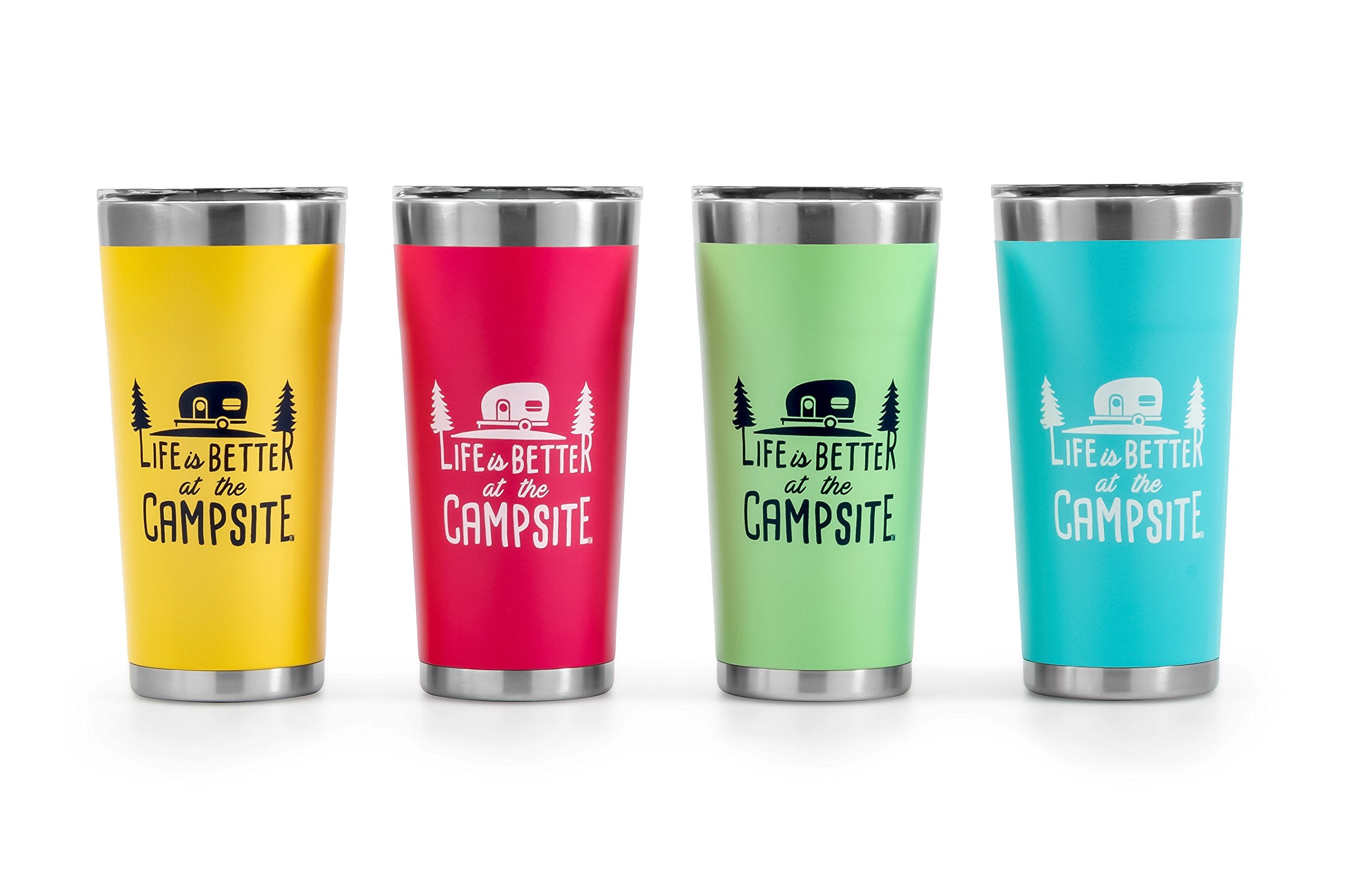 Tumbler Camco Life is Better at The Campsite | Heavy Duty Double Wall Vacuum Insulation | Crafted of 18/8 Stainless Steel | Unique “Life is Better at The Campsite” Design on Cool Blue | 20-oz (53057)