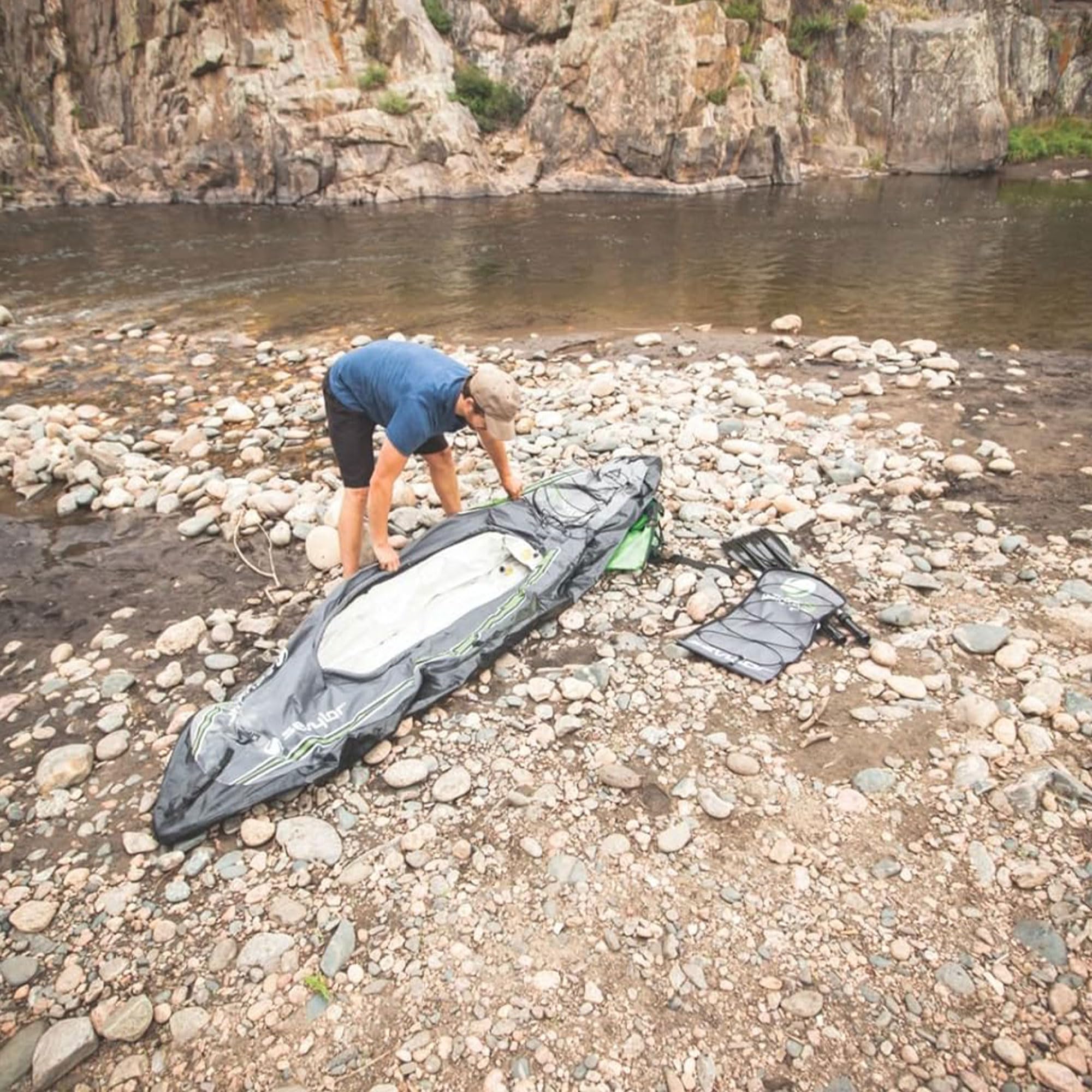 QuickPak Sevylor K5 24 Gauge PVC Polyester 1 Person Inflatable Kayak w/Hand Pump, Paddle, Double Lock Valves and Easy To Carry Backpack System, Gray