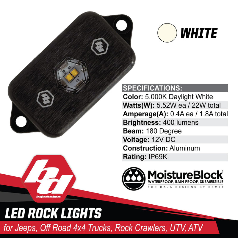LED Rock Light Kit Baja Designs - 4 PCS. LED with Wiring Harness (White)