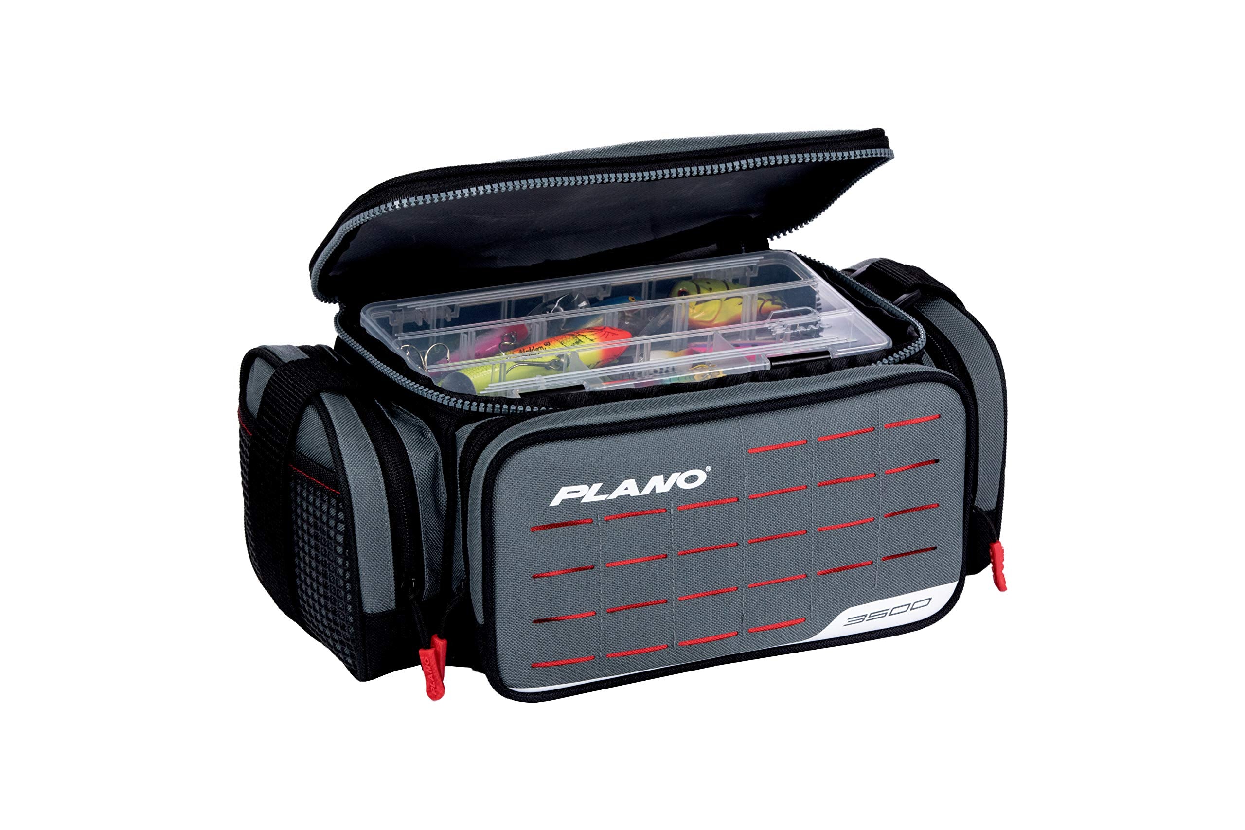 Plano 3500 Weekend Series Tackle Case, Gray Fabric, Includes 2 Stowaway Storage Boxes, Small Soft Fishing Tackle Bag for Baits & Lures, MOLLE Attachments, Charcoal