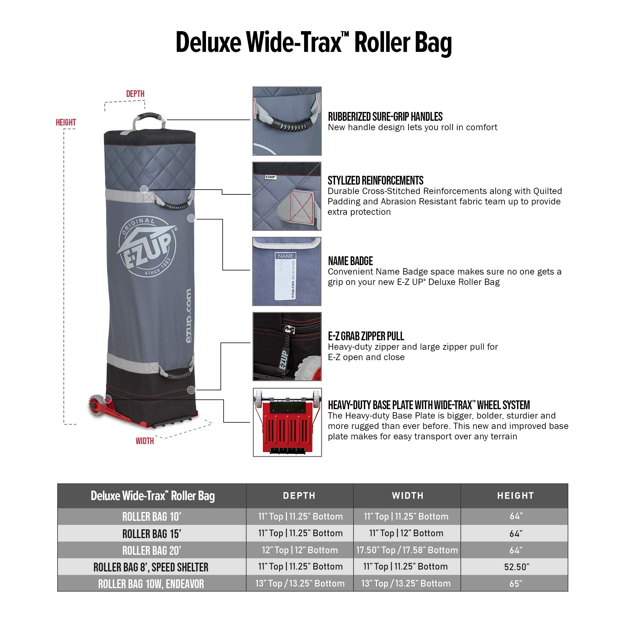 E-Z UP Wide-Trax Deluxe Roller Bag, fits 8' x 8' and 8' x 12' Canopy Pop-Up Tent