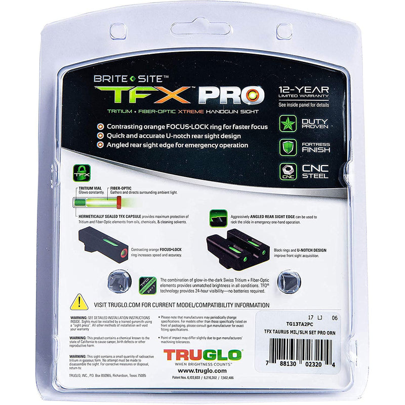 TruGlo Glock Sight, Pro TFK Fiber Optic Taurus