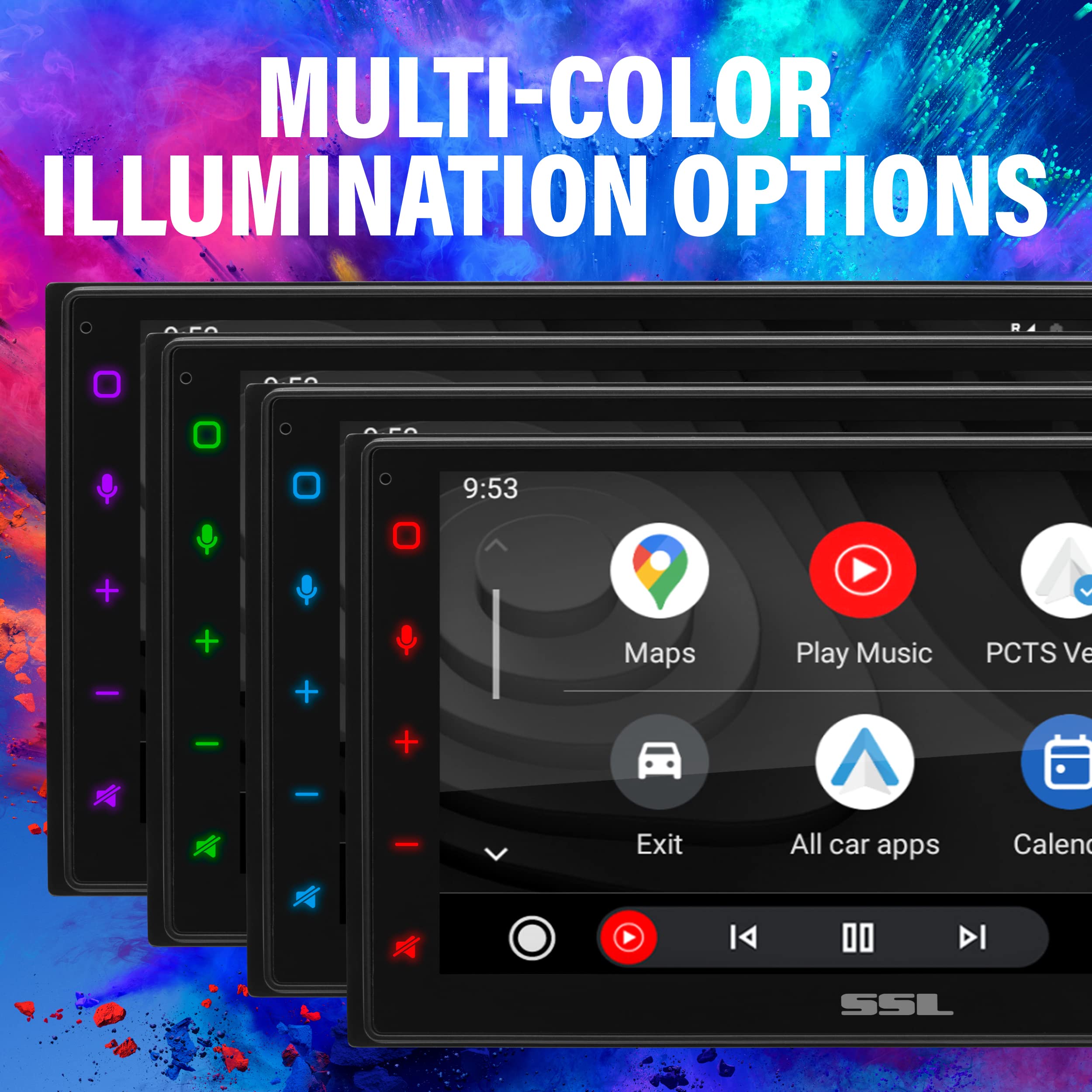 Apple CarPlay Sound Storm Laboratories DD999ACPW Wireless Android Auto Car Multimedia Player - Double-Din, 6.75 Inch Capacitive Touchscreen, Bluetooth, USB, No CD DVD Player, Multi-Color Illumination
