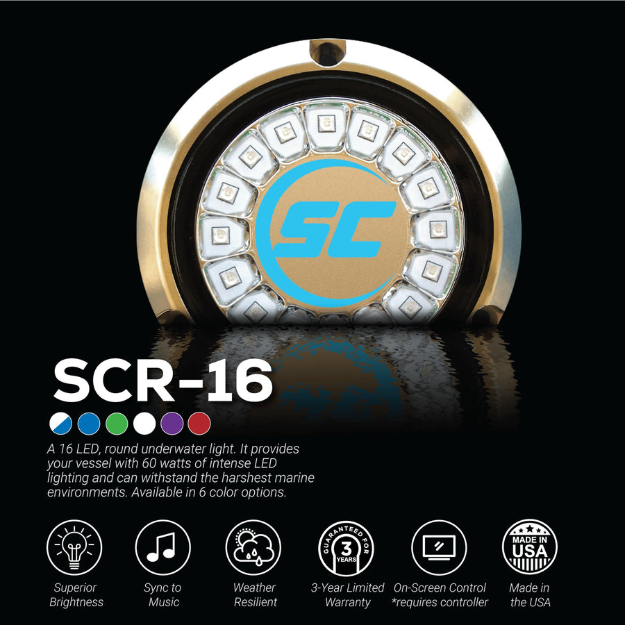 shadow-caster LED Underwater Boat Light SCR-16 - Dual Color Blue/White Combo - Bronze Housing - 60W Surface Mount - Tempered Glass Lens - IP68 Fully Submersible Waterproof