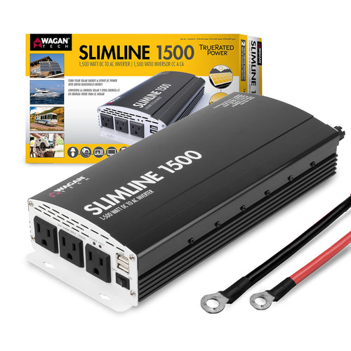 Wagan EL3722 Slim Line 1500W AC to DC Power Inverter 1500W TrueRated Continuous 3000W Surge Power DC 12V to AC 110V with 2 AC Outlets and 2A USB Charging Port