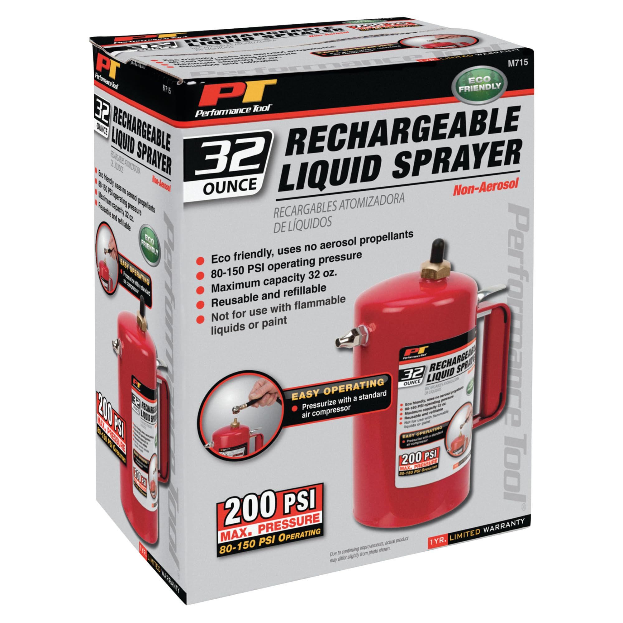 Eco-Friendly Performance Tool M715 Non-Aerosol Reusable Liquid Sprayer