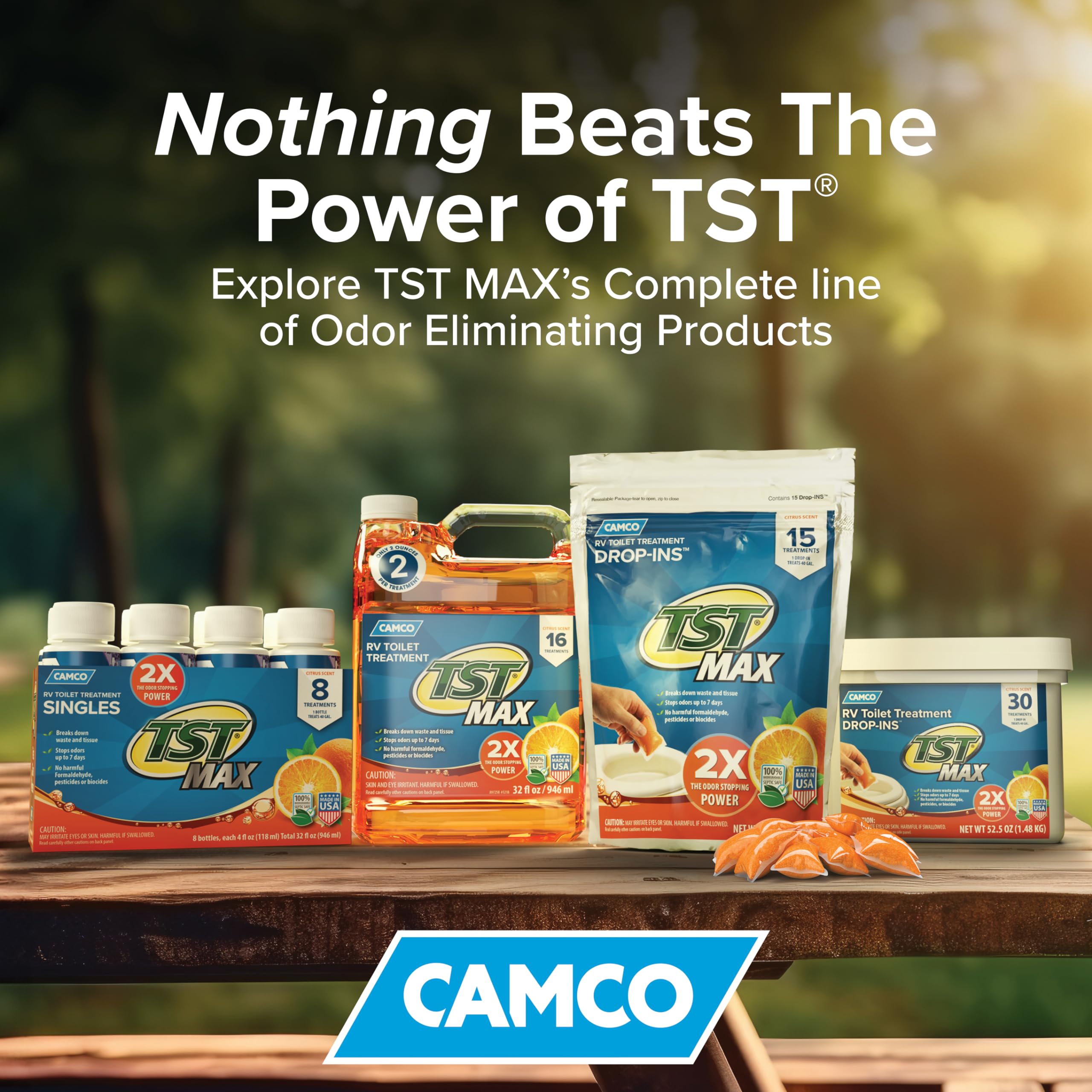 Camco TST MAX Drop-INs RV Toilet Treatment - Control Unwanted Odors & Break Down Waste and Tissue - Safe Septic Tank Treatment - Orange Scent, 30-Pack (41183)