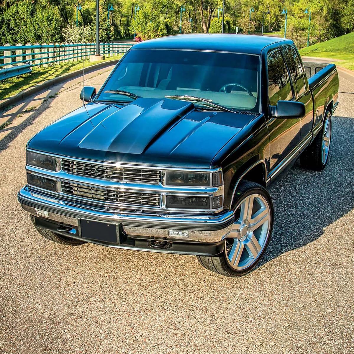 Chrome Housing Spec-D Tuning Smoke Lens Headlights Bumper Lamps w/LED Tube Compatible with 1994-1998 Chevy C10 C/K 1500/2500/3500 Left + Right Pair Headlamps Assembly