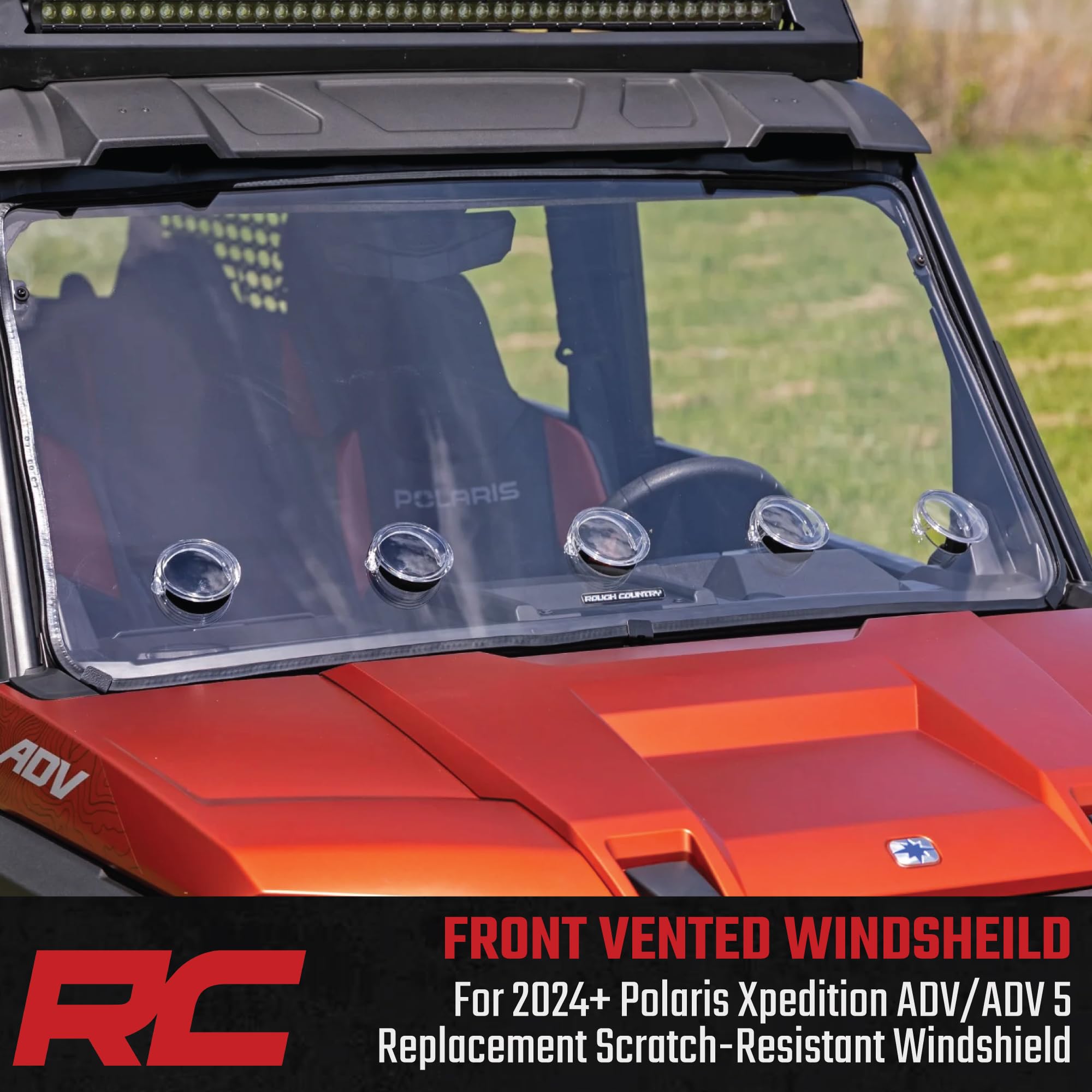 Vented Rough Country Full Windshield for Polaris Xpedition - Scratch Resistant 1/4" Polycarbonate, 250x Stronger than Glass