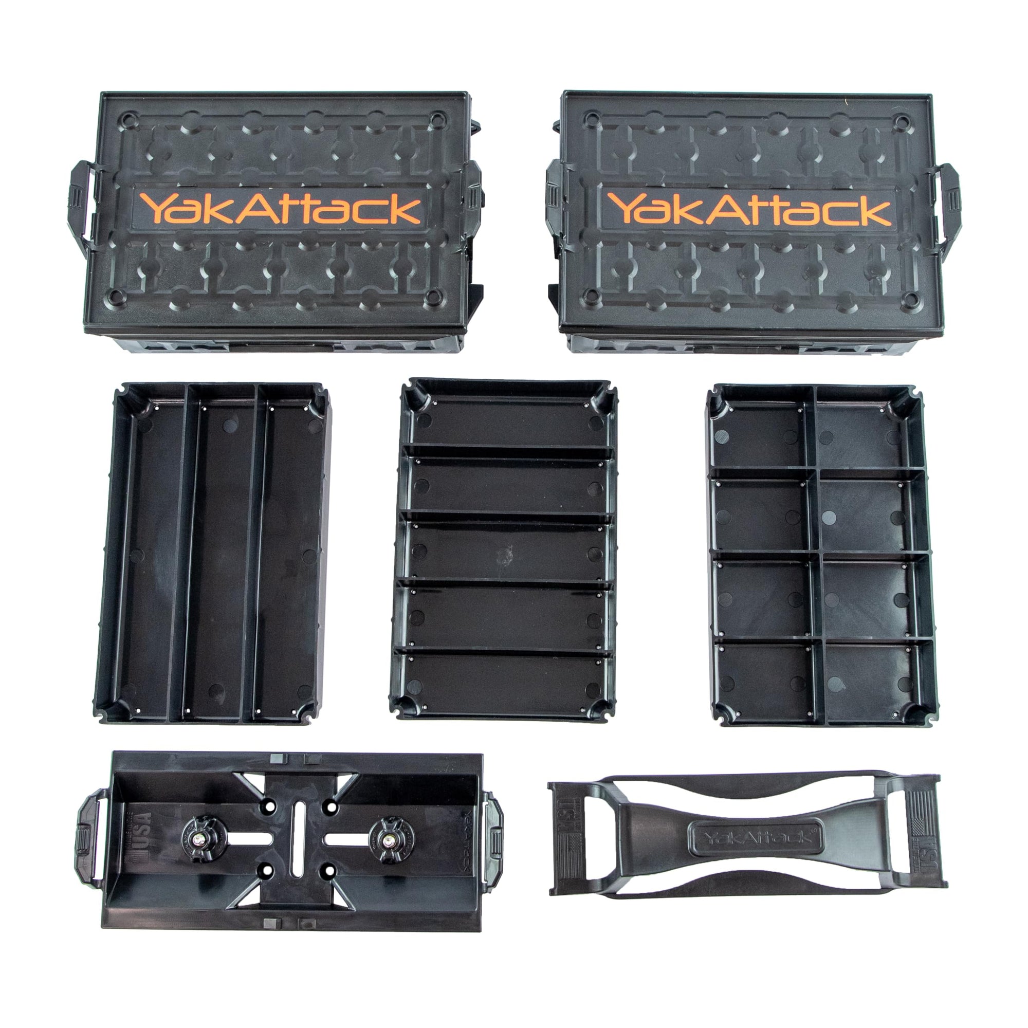 YakAttack TracPak Fully Loaded Combo Kit - Black | Includes 2 Stackable Storage Boxes | Quick Release Handle & Base | 3 Internal Trays | Track & Surface Mount Hardware | Made in USA