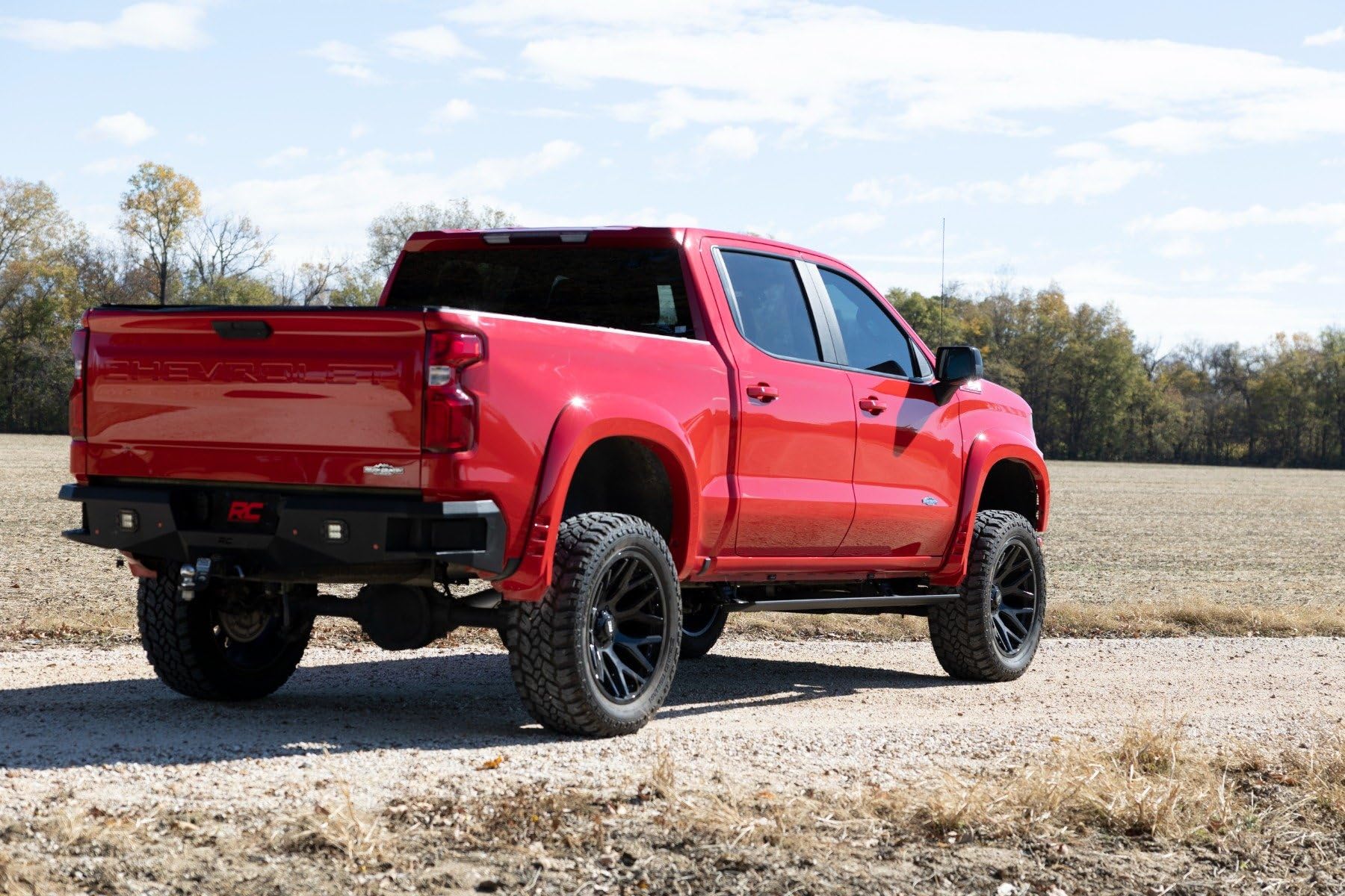 Rough Country Power Running Boards with LED Step Lights for GMC Sierra & Chevy Silverado 1500/2500HD/3500HD (2019-2025) Double Cab - Dual Motor Electric Powerstep Board & Retractable Truck Steps