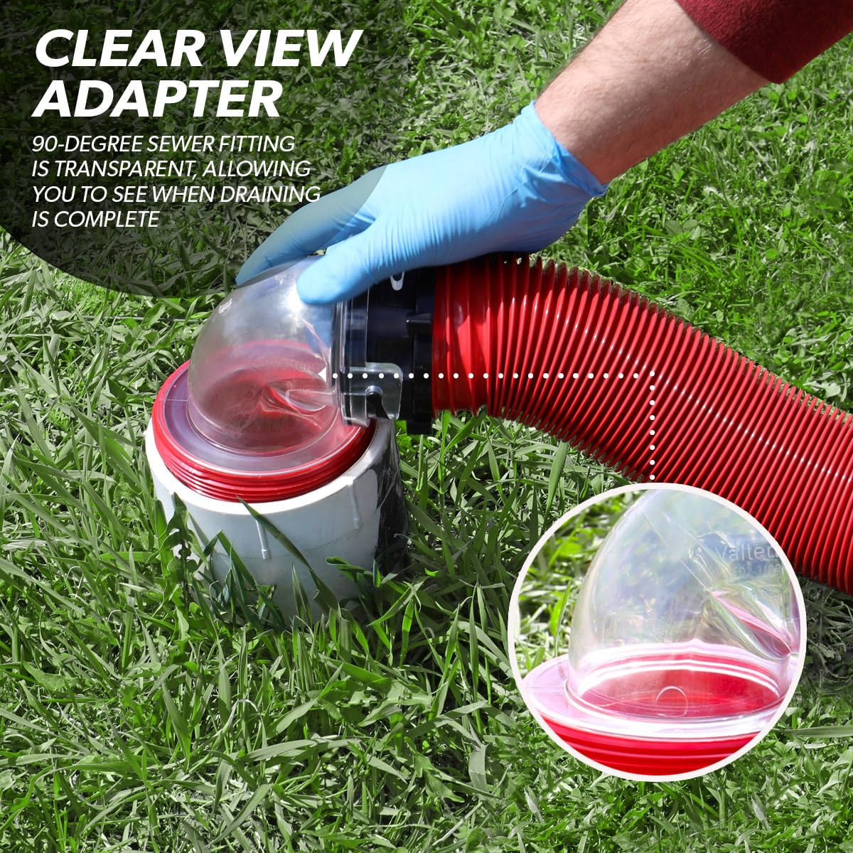 EZ Coupler Valterra 20-Foot RV Sewer Hose Kit for RV Camper, Includes 2 Attachable 10-Foot Hoses with Rotating Fittings and 90 Degree Clearview Sewer Adapter