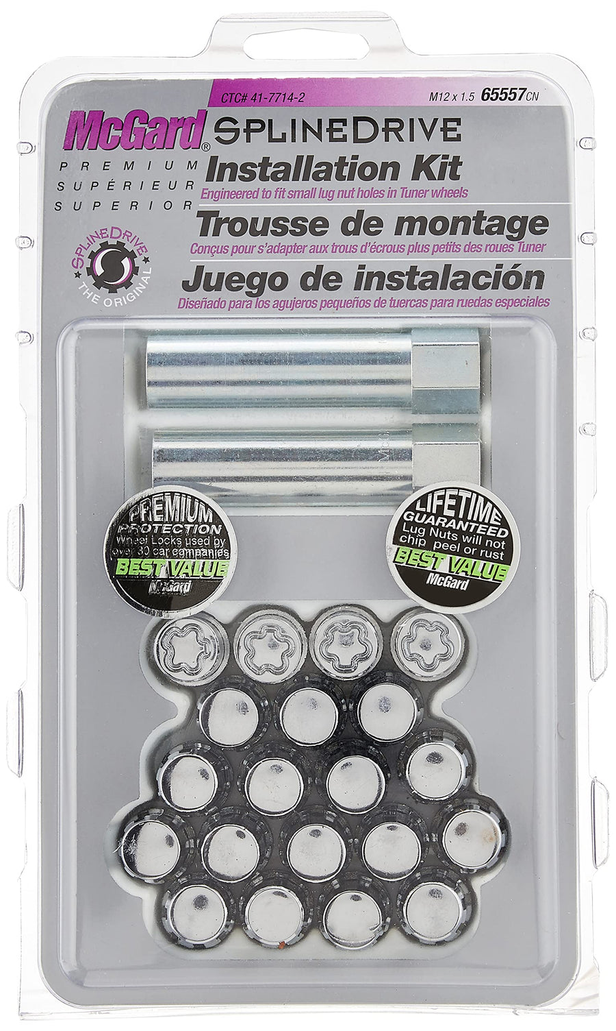 SplineDrive McGard 65557CN Chrome Wheel Installation Kit (M12 x 1.5 Thread Size) - for 5 Lug Wheels