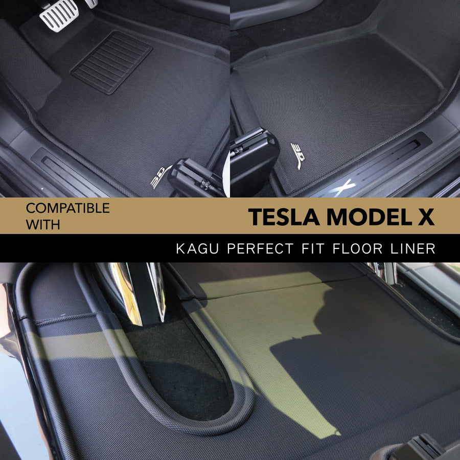 Kagu 3D MAXpider Custom Fit Floor Mat (Black) Compatible with Tesla Model X Non-folding 6-Seat 2016-2021 - Full Set