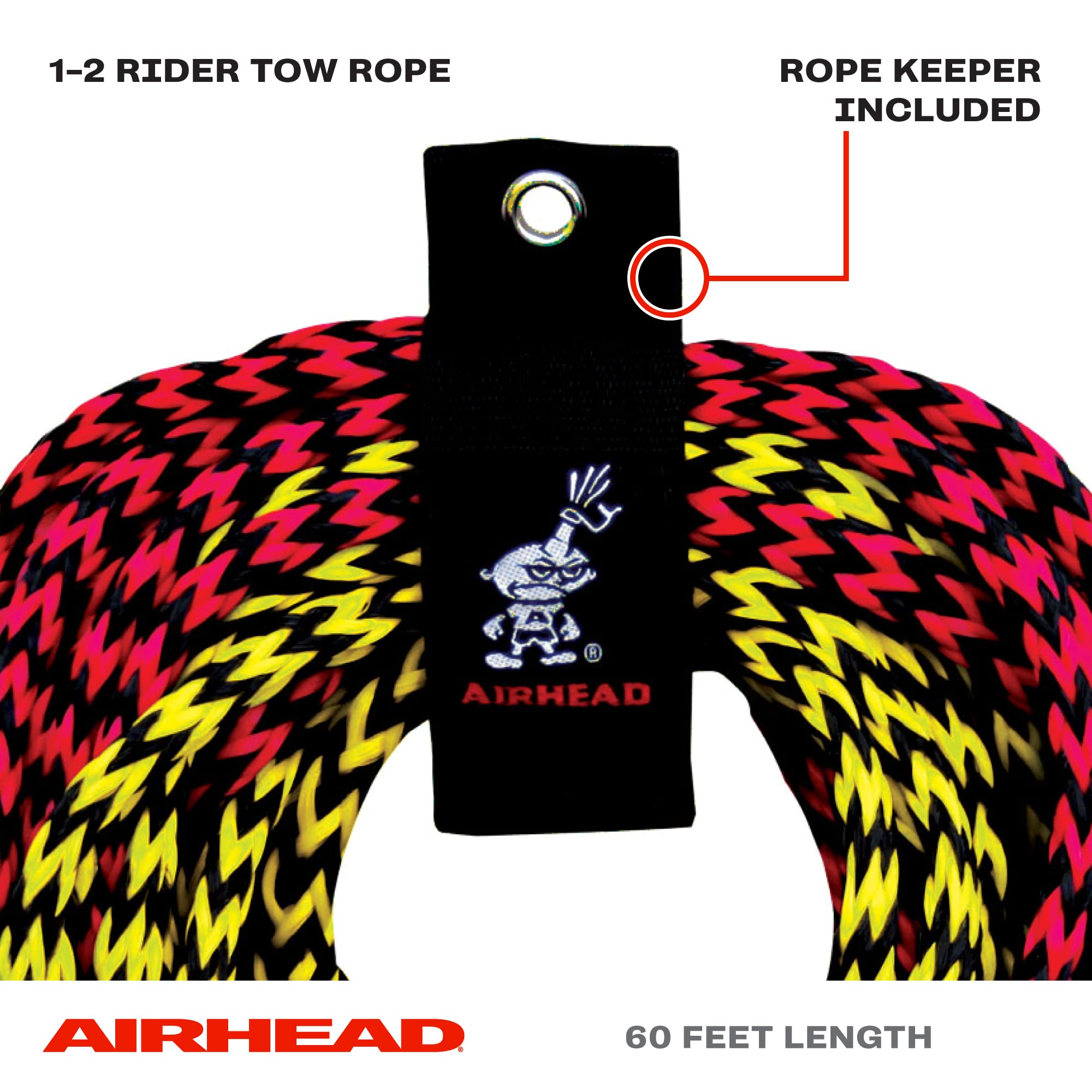 2 Section Airhead Tow Rope, 1-2 Rider Towable Tubes, 60-Feet, 2,375 Break Strength
