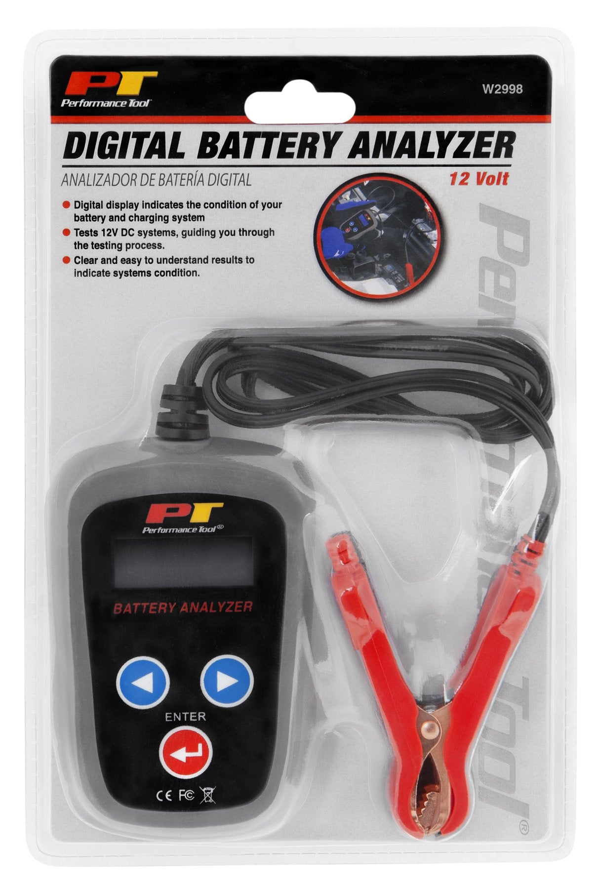 Digital Performance Tool W2998 12 Volt Portable Battery Analyzer (200-1200 Battery Types: LA, AGM, and Vrla), 1 Pack Black