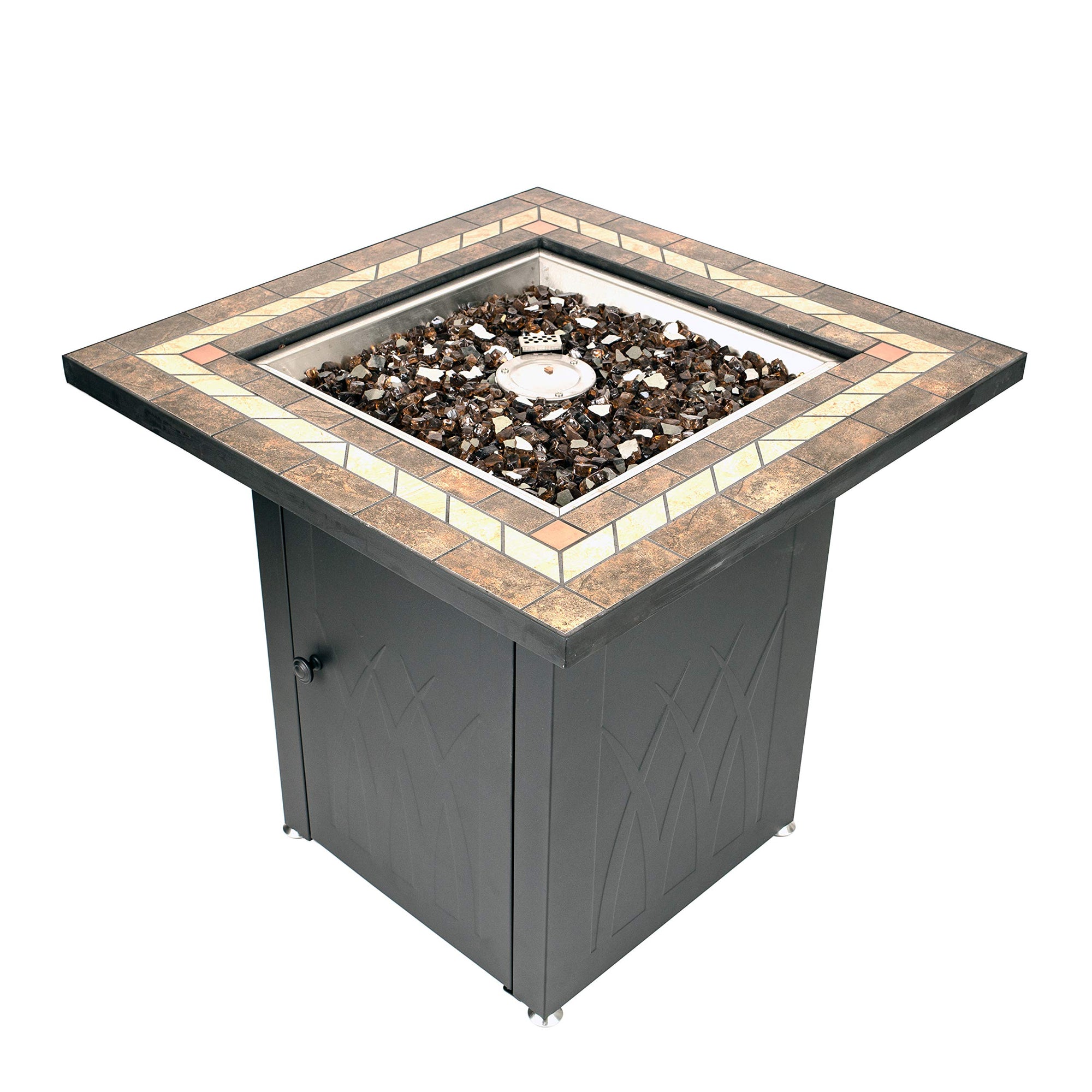 GHP Group Pleasant Hearth OFG824T Atlantis Table Gas Fire Pit, Matte Black/Tile Top