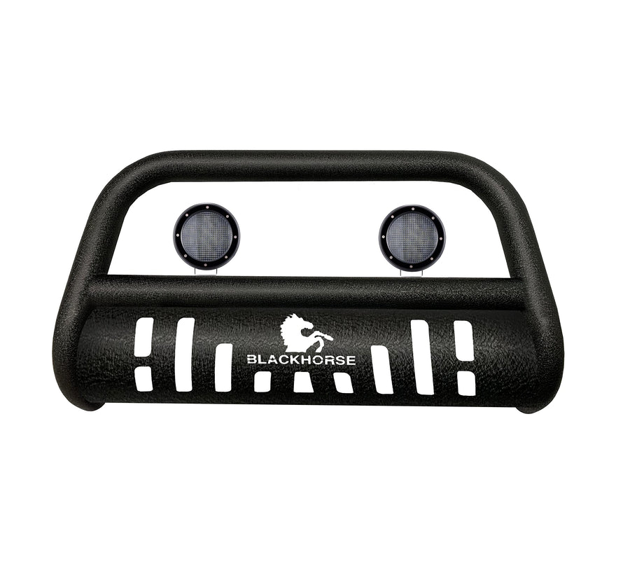 Bull Bar-T Black Horse Textured Black Come with Pair of 5.3" Dia. LED Flood Lights with Black Trim Rings Compatible with 2015-2020 Lexus NX300h-CBT-F748SP-PLFB