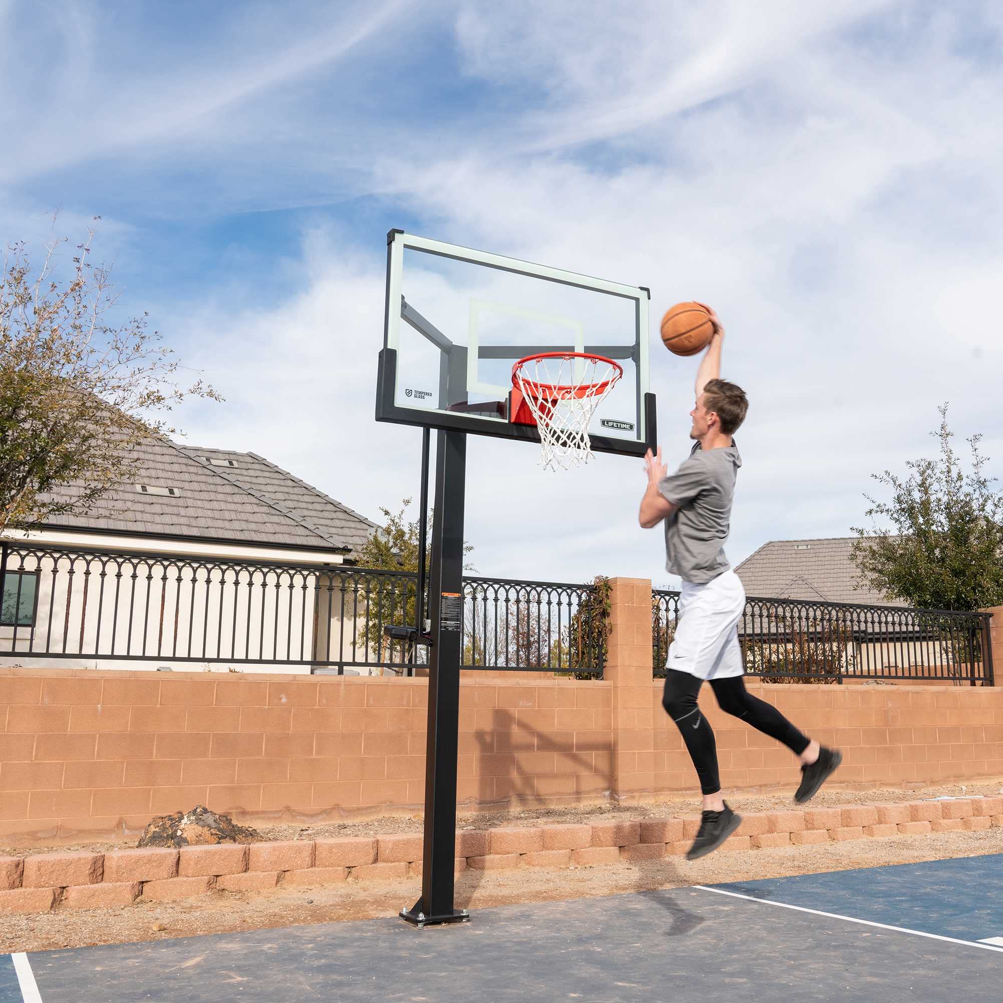 Mammoth 54" Lifetime Deluxe In-Ground Basketball Hoop, Mammoth Lift Adjustable Height, Tempered Glass Backboard Bolt Down System