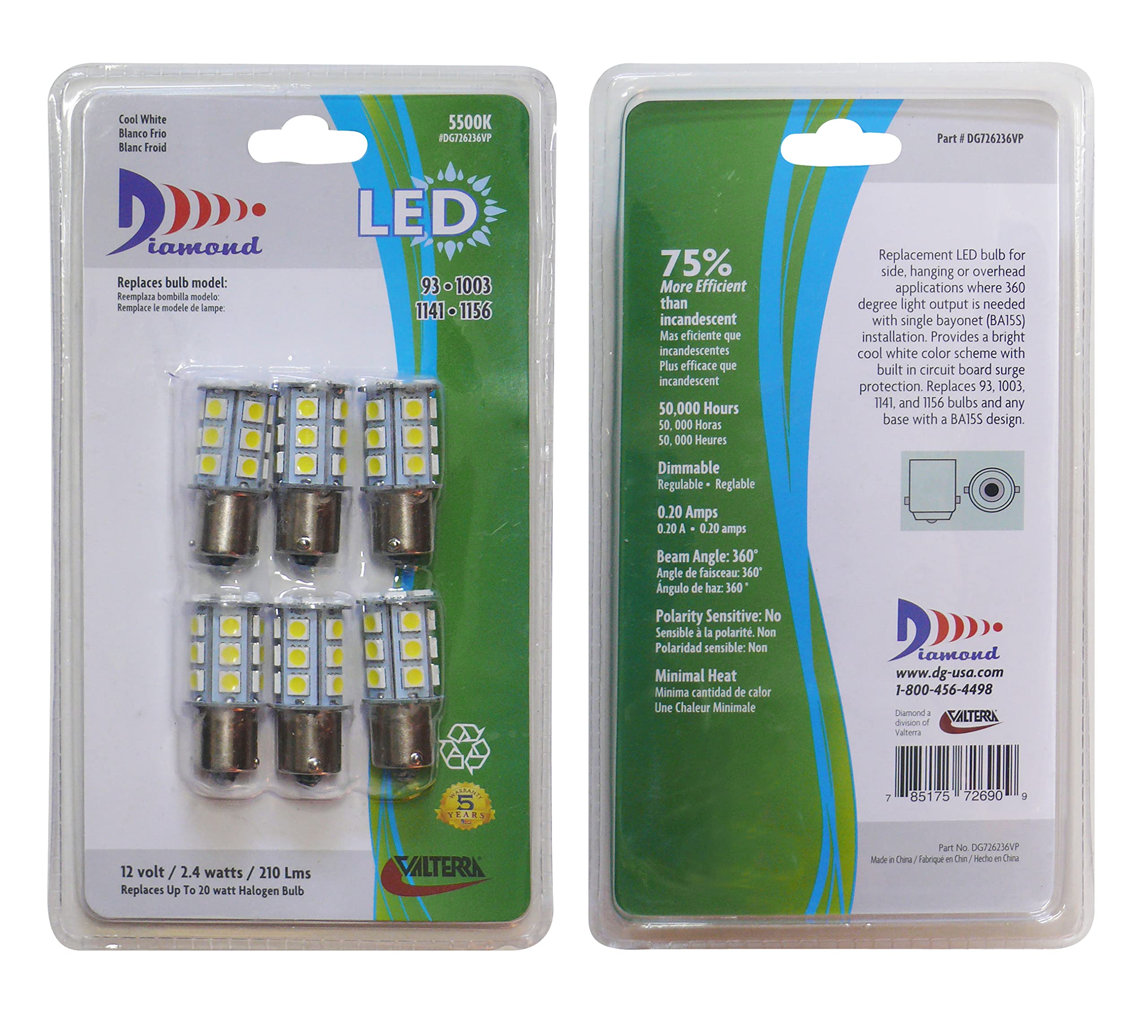 Valterra Group Products Diamond DG726236VP Bulb Replacement LED - Multi-Directional Use/Side Mount, Standard, Bright White