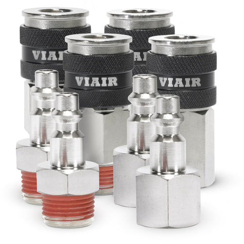 3/8" NPT Couplers M (2) & F (2), Quick Connect Studs 3/8" M (2) & F (2), with ViAIr Logo