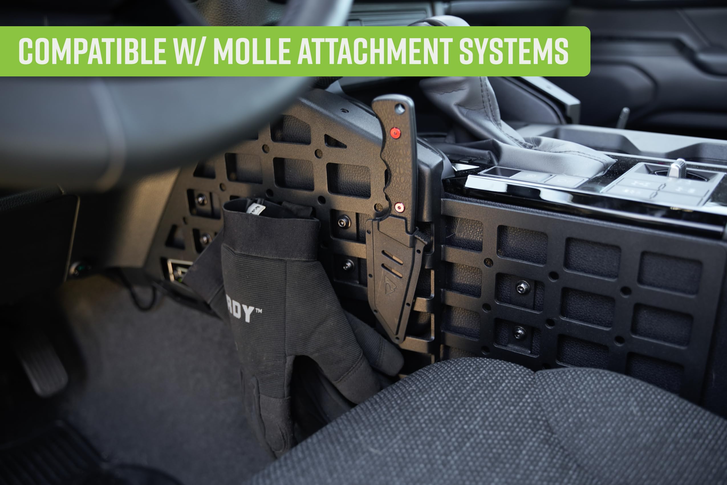 Molle Panels DV8 Offroad Center Console for 2024 Toyota Land Cruiser | Molle Panel Design | Multiple Mounting Solutions | M5 Pem Nuts for Digital Device Mounts | Black Powder Coated Finish | Steel