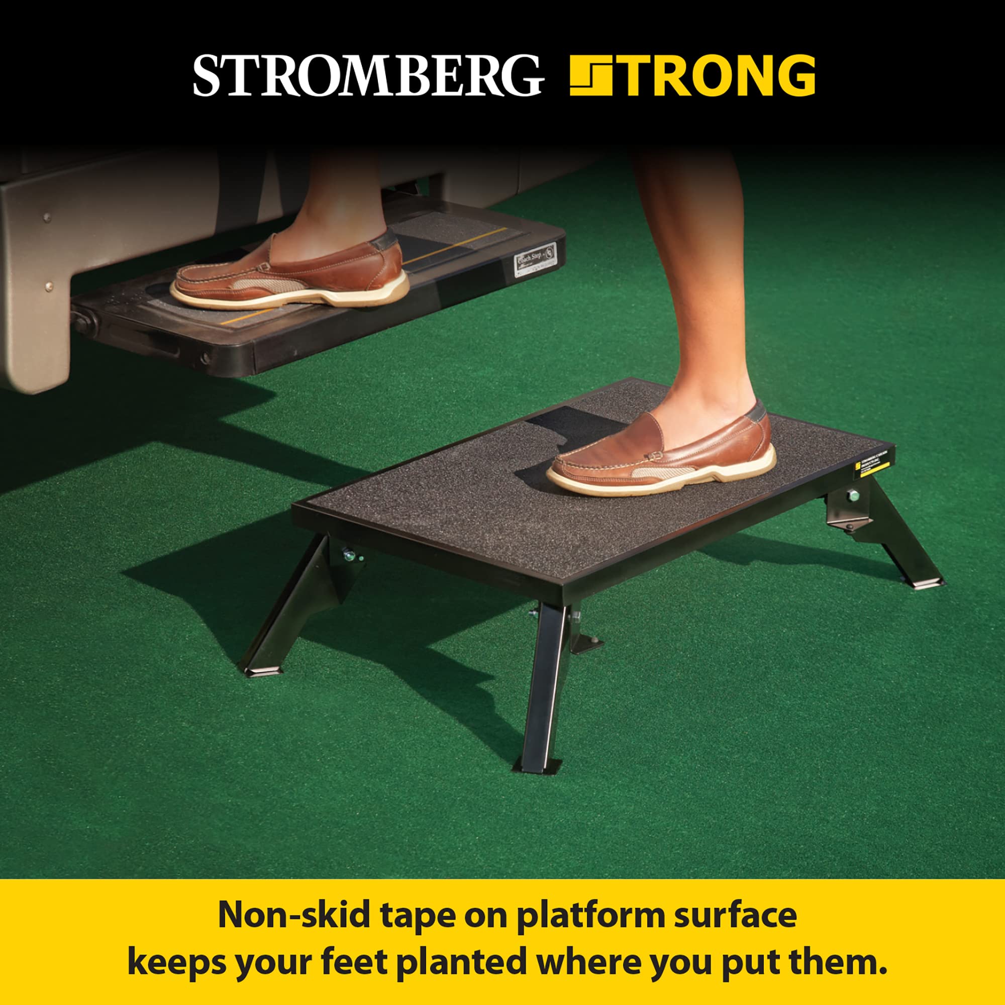 24″ x 16″ Adjustable RV Platform Step Stromberg Carlson, Heavy-Duty Rust-Resistant Steel, Portable Step Stool for Campers, 4″ and 8″ Height, 300 lbs Capacity, Non-Skid Surface & Folding Legs