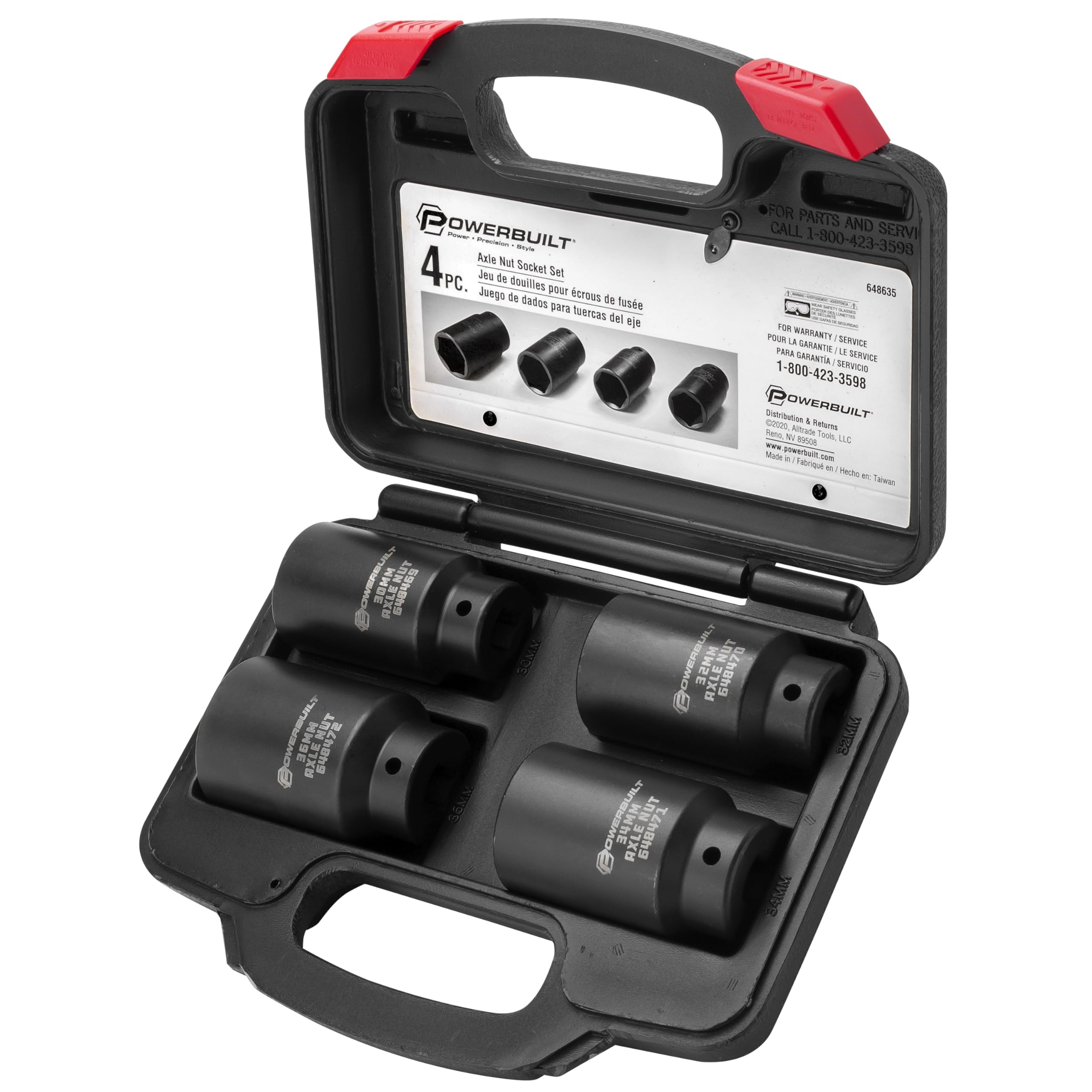 4 Piece Powerbuilt Axle Nut Socket Set, 30mm 32mm 34mm 36mm Axle Nut Socket, Tools for Removing Front Wheel Axle Nuts, Foreign Vehicles - 648635