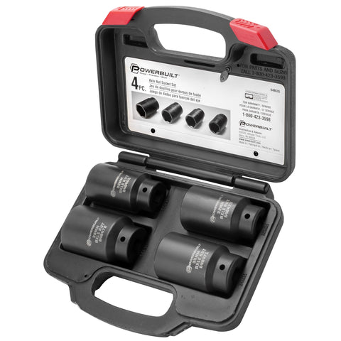 4 Piece Powerbuilt Axle Nut Socket Set, 30mm 32mm 34mm 36mm Axle Nut Socket, Tools for Removing Front Wheel Axle Nuts, Foreign Vehicles - 648635