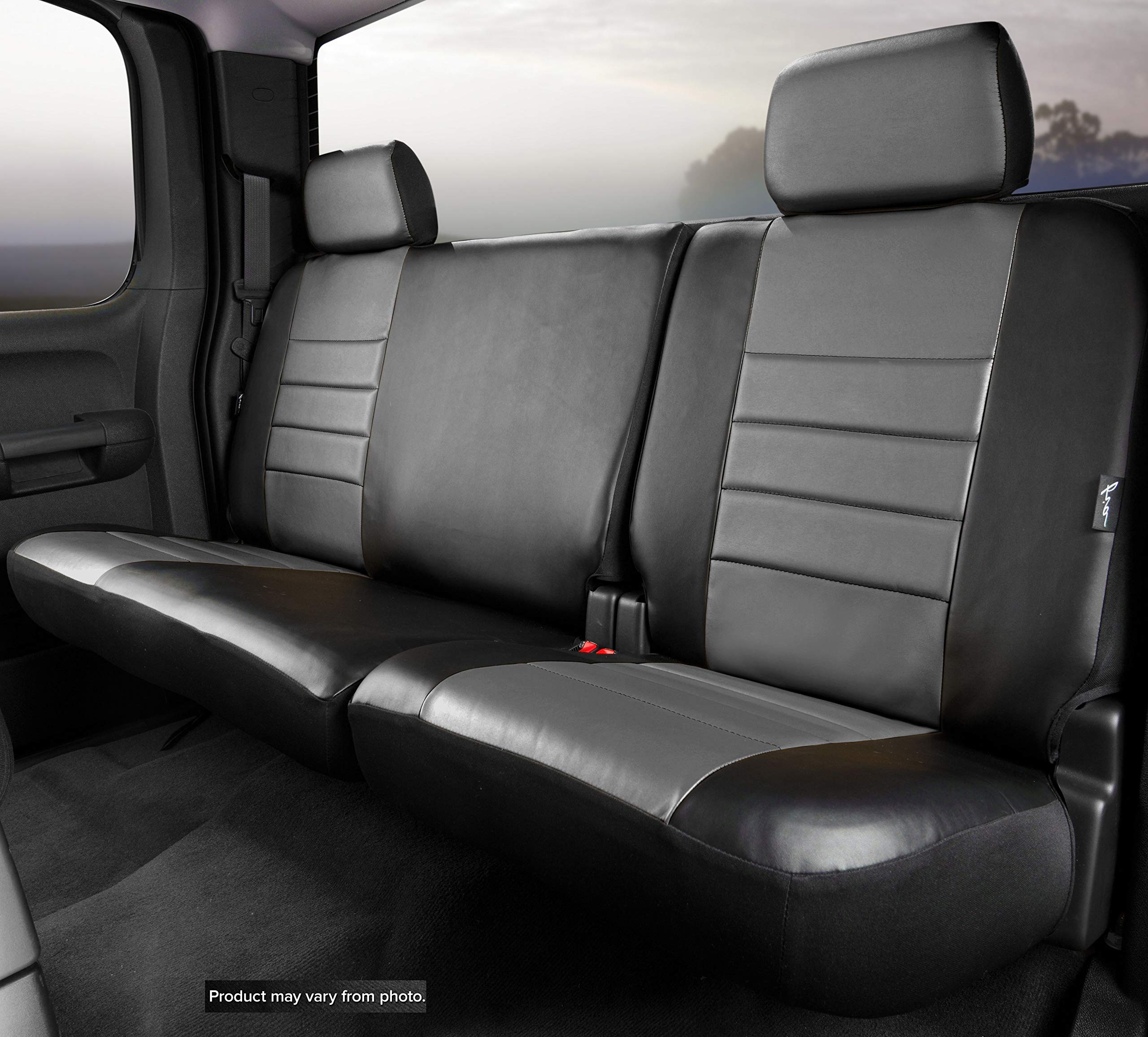 Fia SL62-52 Custom Fit Gray Rear Seat Cover, Split Seat 40/60 - Leatherette, (Black w/Gray Center Panel)