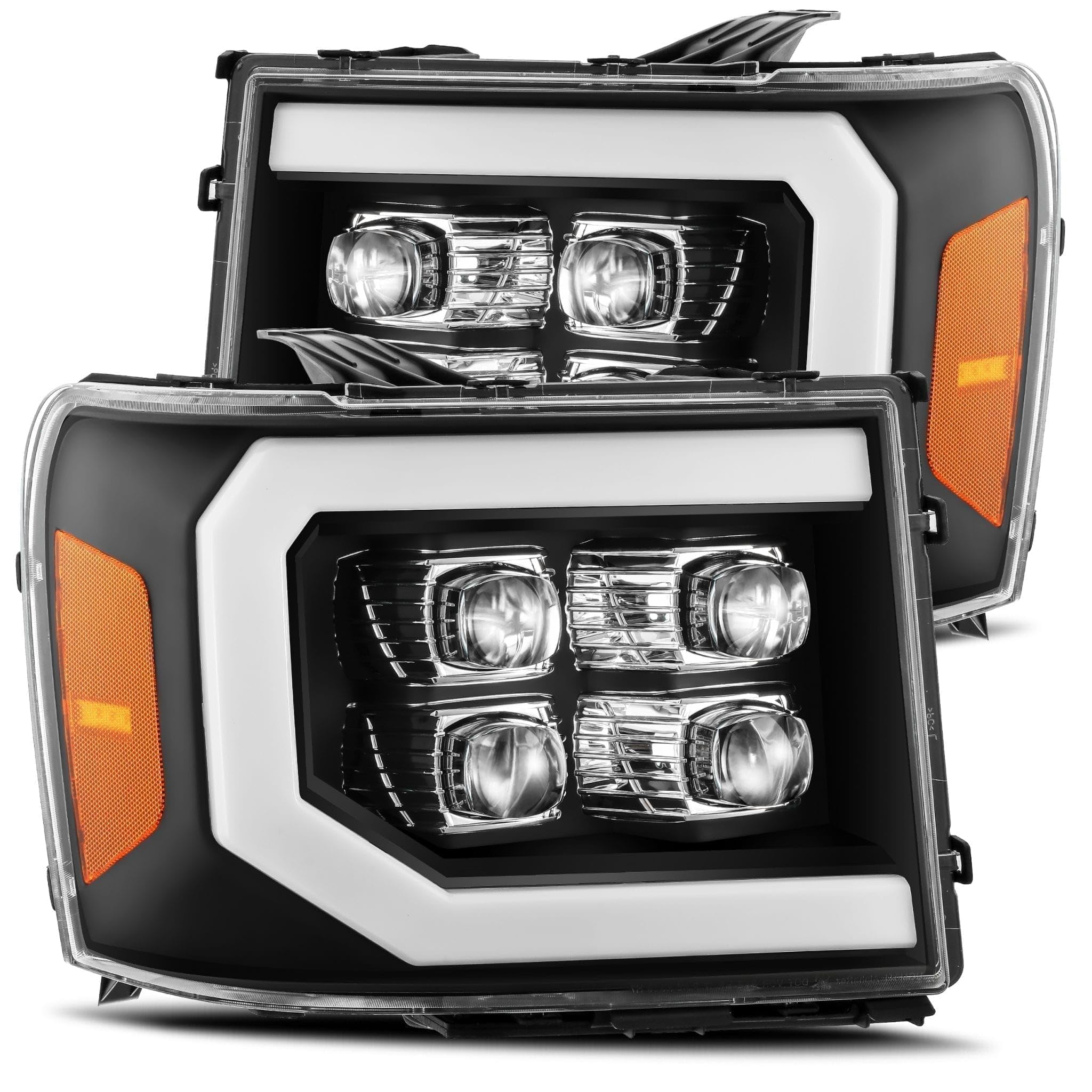 AlphaRex USA NOVA LED Proj Headlight 07-13 GMC 1500HD Plank Style Gloss Blk w/Activ Light/Seq Signal/DRL