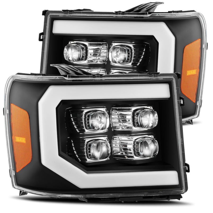 AlphaRex USA NOVA LED Proj Headlight 07-13 GMC 1500HD Plank Style Gloss Blk w/Activ Light/Seq Signal/DRL