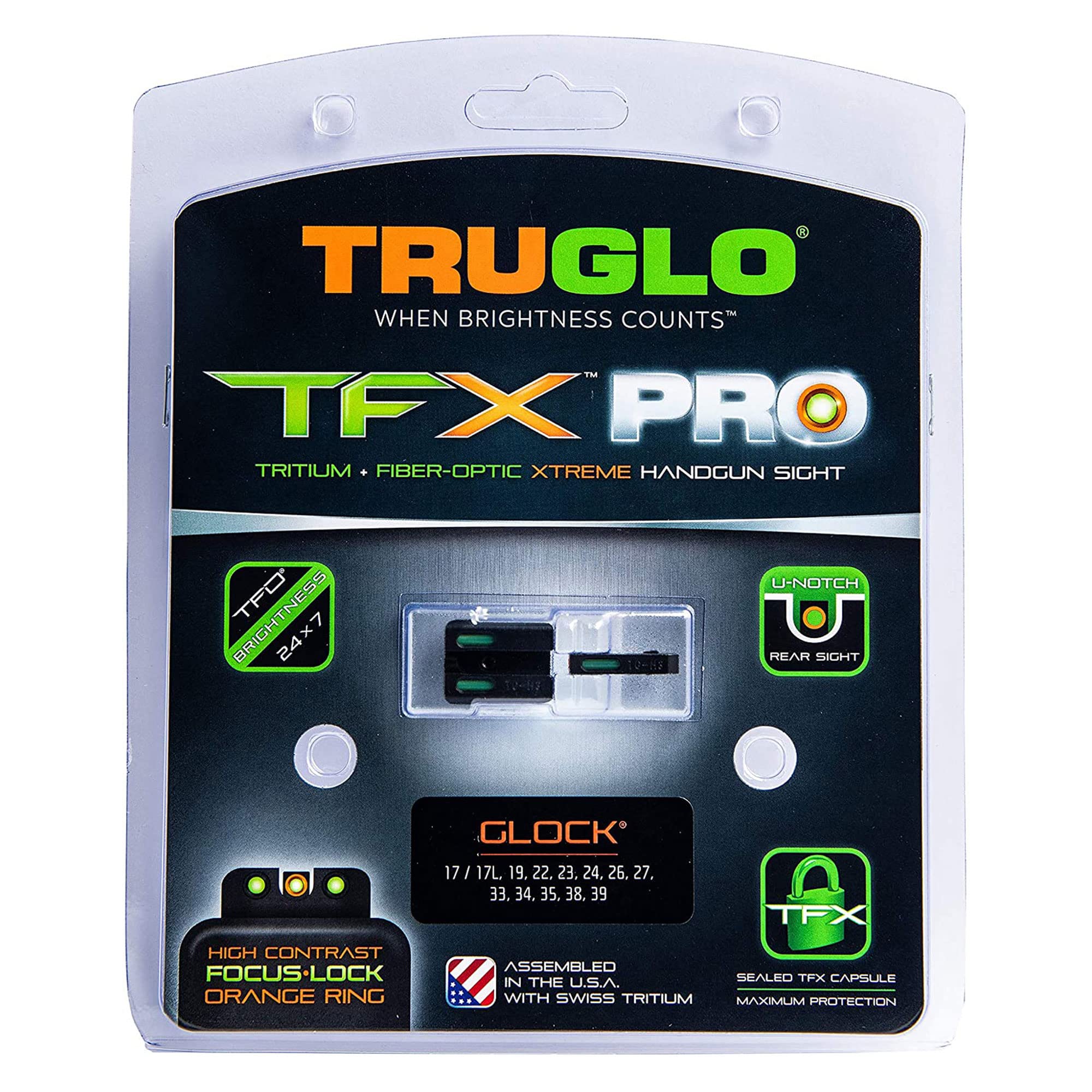 Tritium and Fiber Optic Night Sight for Handguns, Truglo TFX PRO Glowing Shock Proof Compact, Durable, and Snag Free Sight