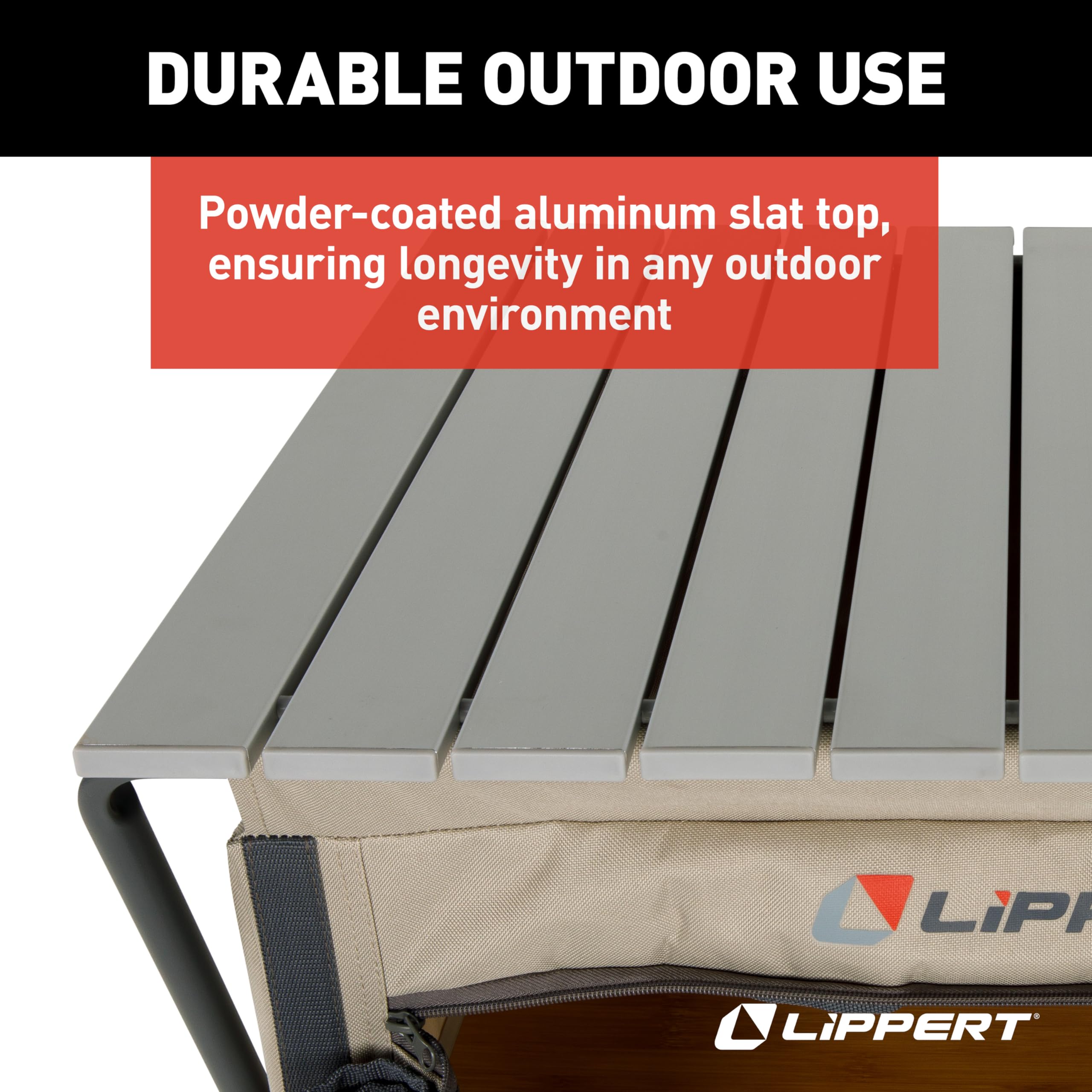 Outdoor Lippert Sand Folding Camping Pantry with Three Storage Shelves, 600D Polyester Fabric, Powder-Coated Steel Frame, Aluminum Slat Top, Collapsible Design - 2023053723