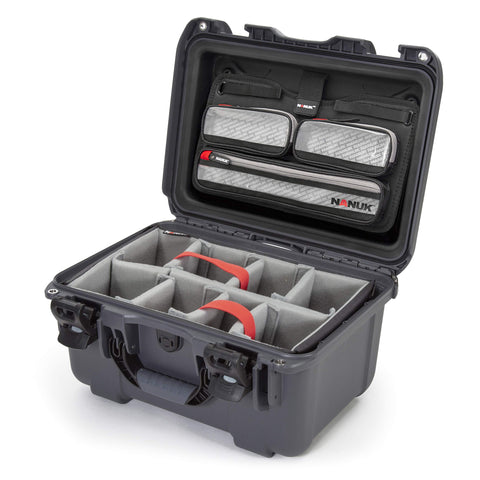 Waterproof Nanuk 918 Hard Case with Lid Organizer and Padded Divider - Graphite