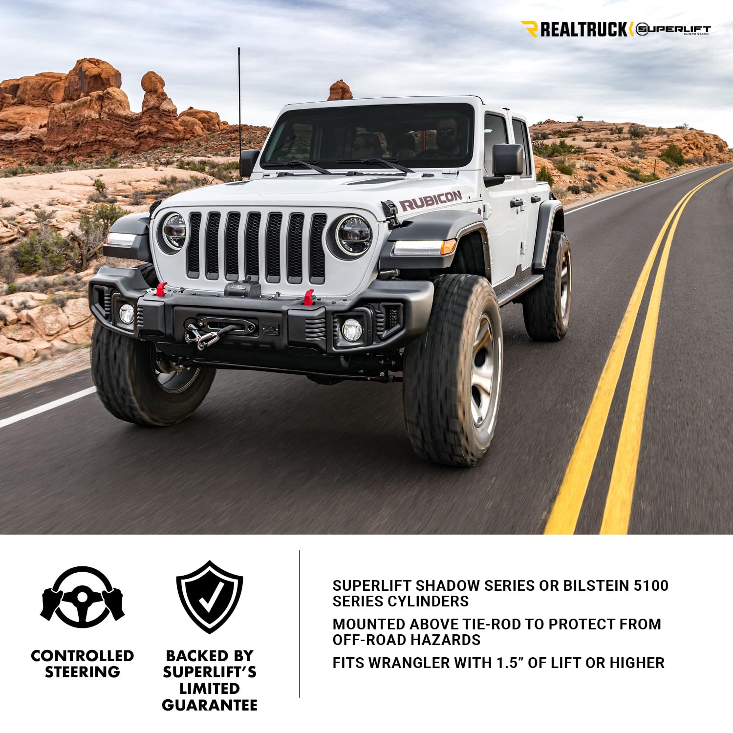 SUPERLIFT SUSPENSION RealTruck High Clearance Dual Steering Stabilizer Kit for Jeep Wrangler JK | Fox 2.0 Series Cylinders | 92107-1 | Fits 2007-2018 Jeep Wrangler JK/JKU