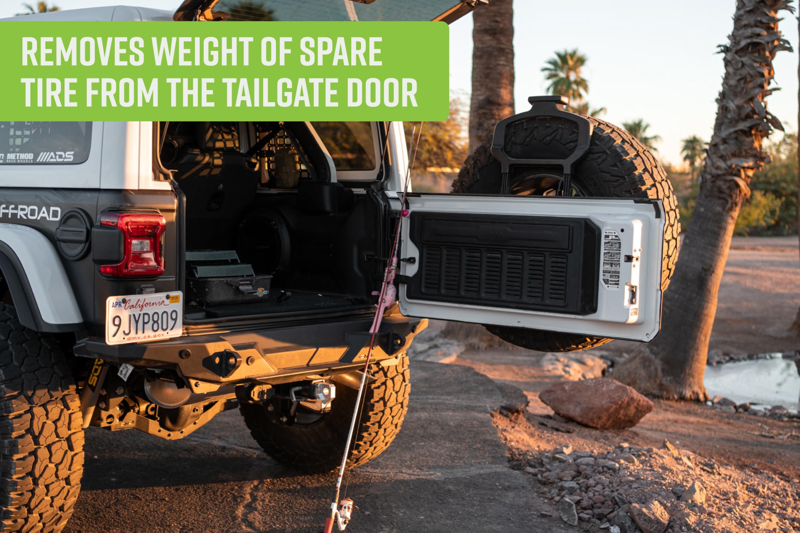 Spare Tire Carrier DV8 Offroad for Jeep Wrangler JL | Removes Weight of Spare Tire from The Tailgate Door | Cam Nut Adjustment for a Precise Fitment | Included Antenna/Whip Flag Mount | Fully Bolt-On