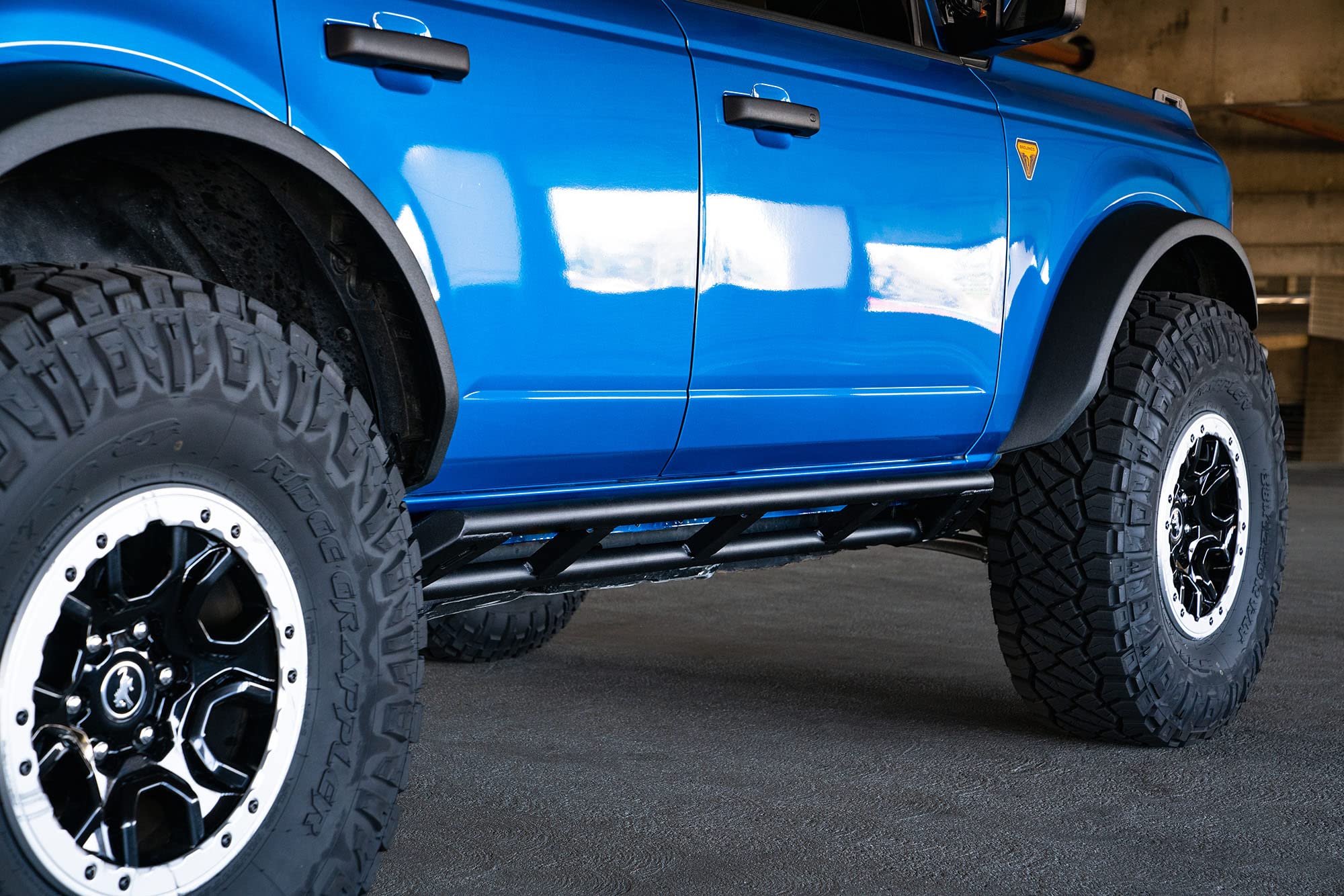 Rock Sliders FS-15 Series for 2021-2024 Ford Bronco | Ladder Design | Protects Frame and Undercarriage | Plated Ends | Black Finish | DV8 Offroad