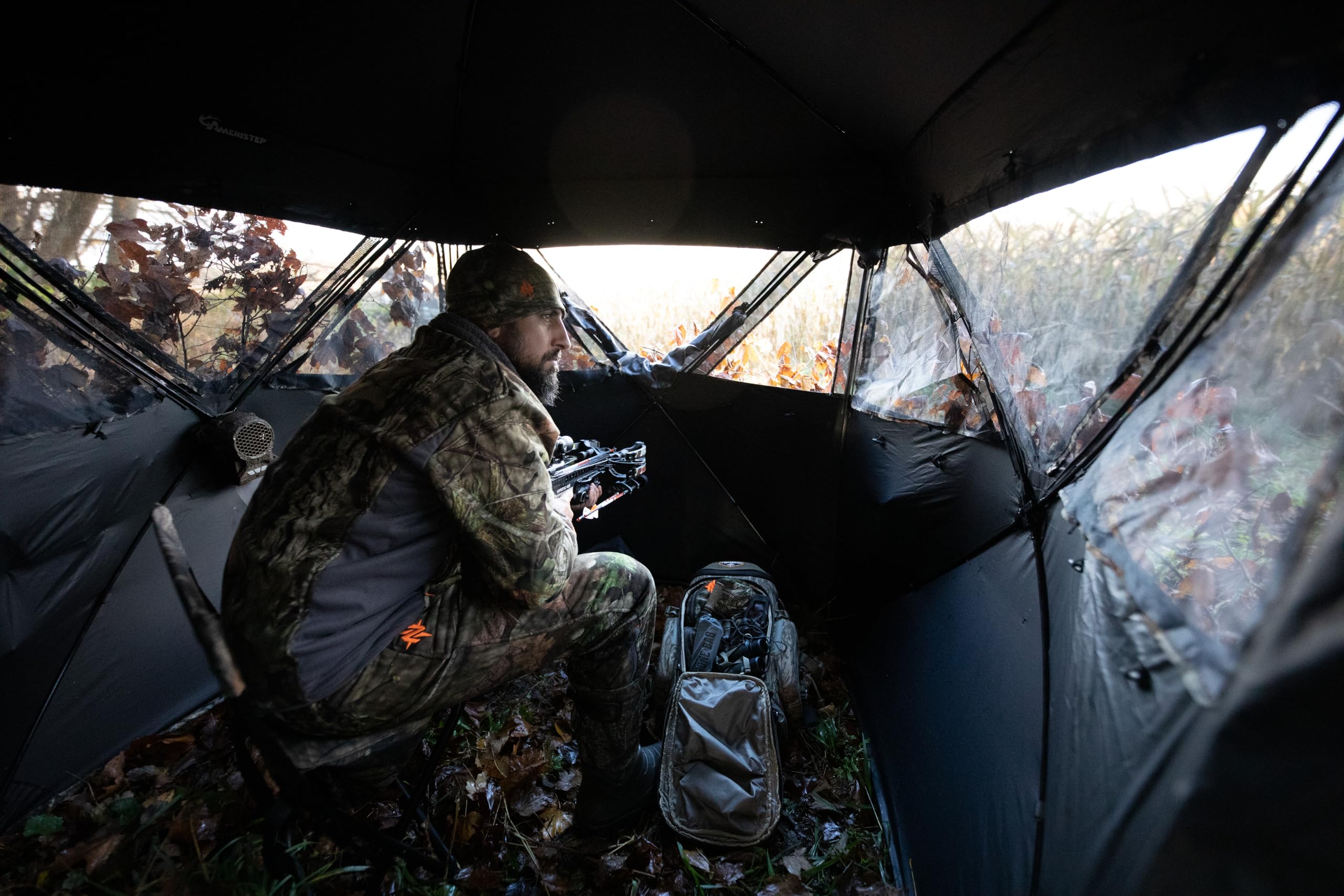 Pro Series Ameristep Extreme View Hub Blind | 3-Person Hunting Blind in Mossy Oak Country DNA Camo