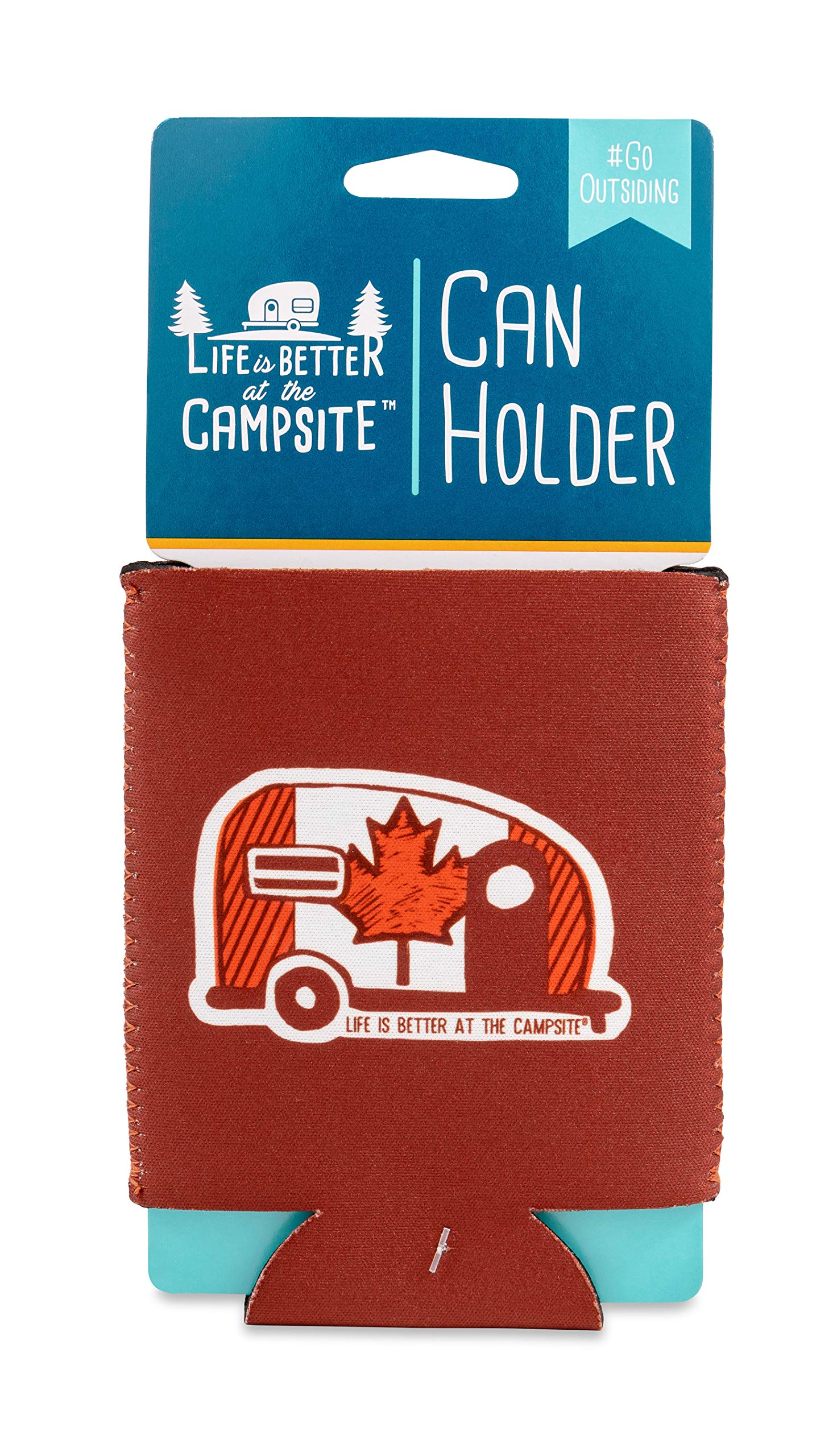Cozie Can Cooler Camco Life is Better at The Campsite | Features Unique Canadian Flag Mini Camper/RV Themed Design & Soft Neoprene Material | Fits 12oz Cans (53373)