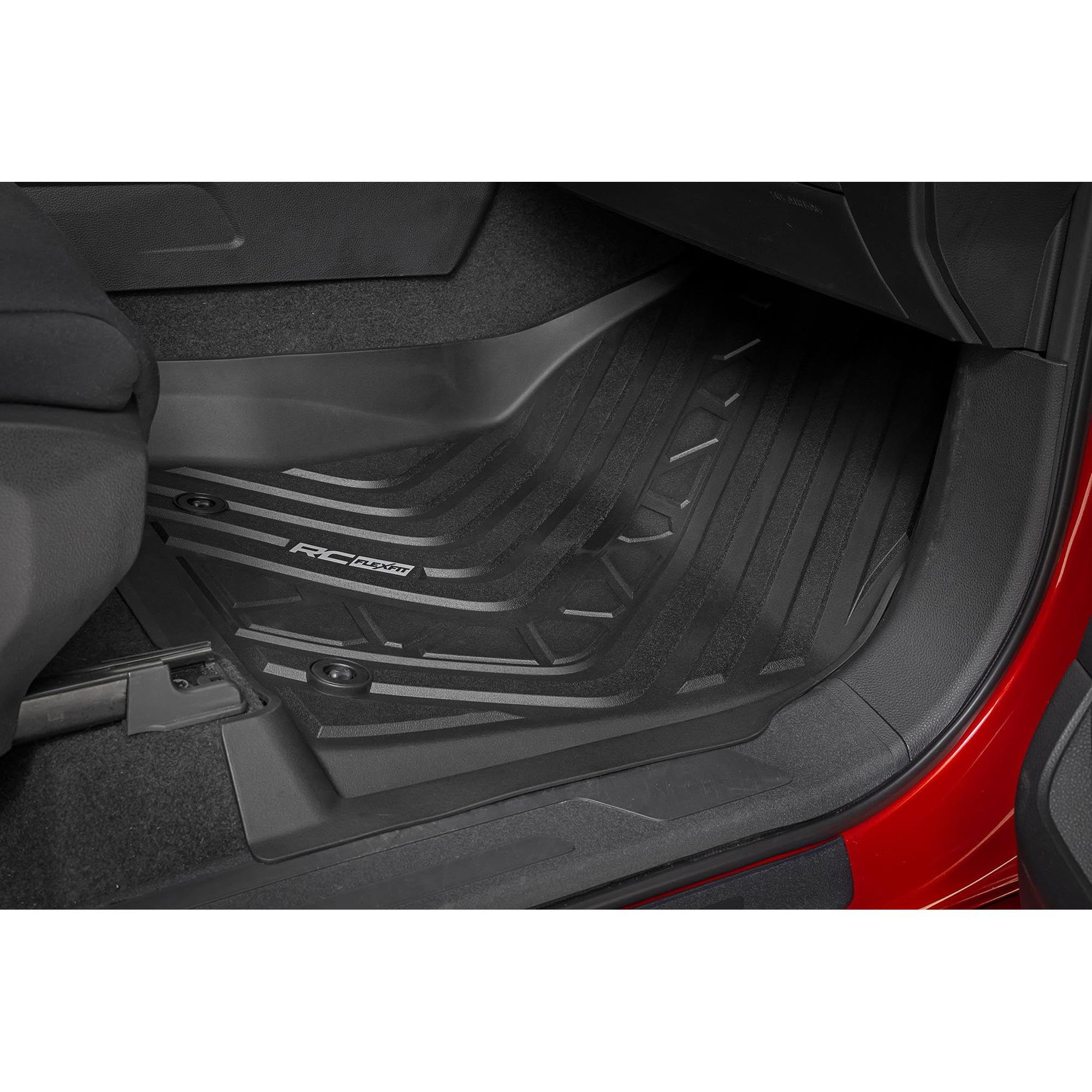 Flex-Fit Rough Country Floor Mats for Toyota Tundra (2022–2025) Crew Cab - Front & Rear Set, Custom All-Weather Non-Slip TPE Liners w/Spill Saver Lip